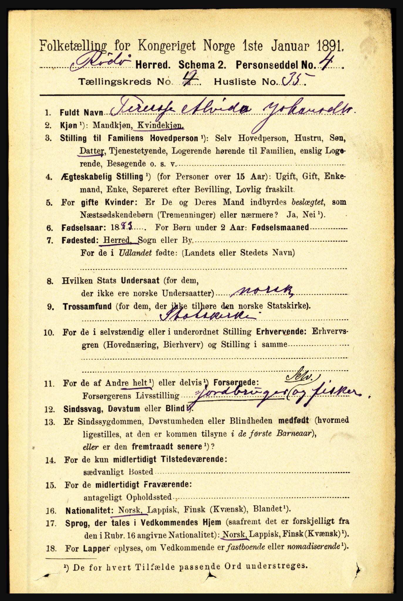 RA, 1891 census for 1836 Rødøy, 1891, p. 1856