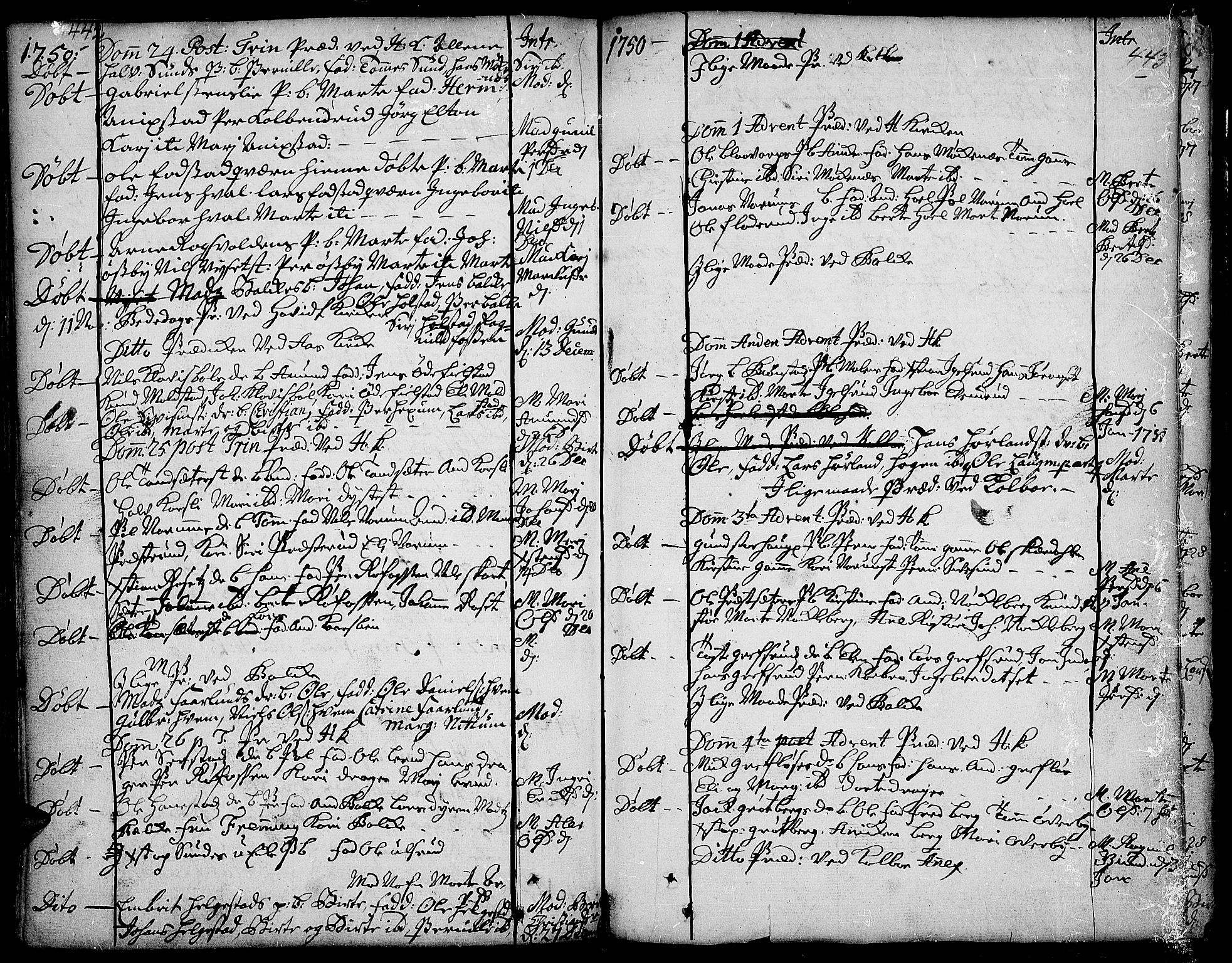 Toten prestekontor, SAH/PREST-102/H/Ha/Haa/L0003: Parish register (official) no. 3, 1734-1751, p. 442-443