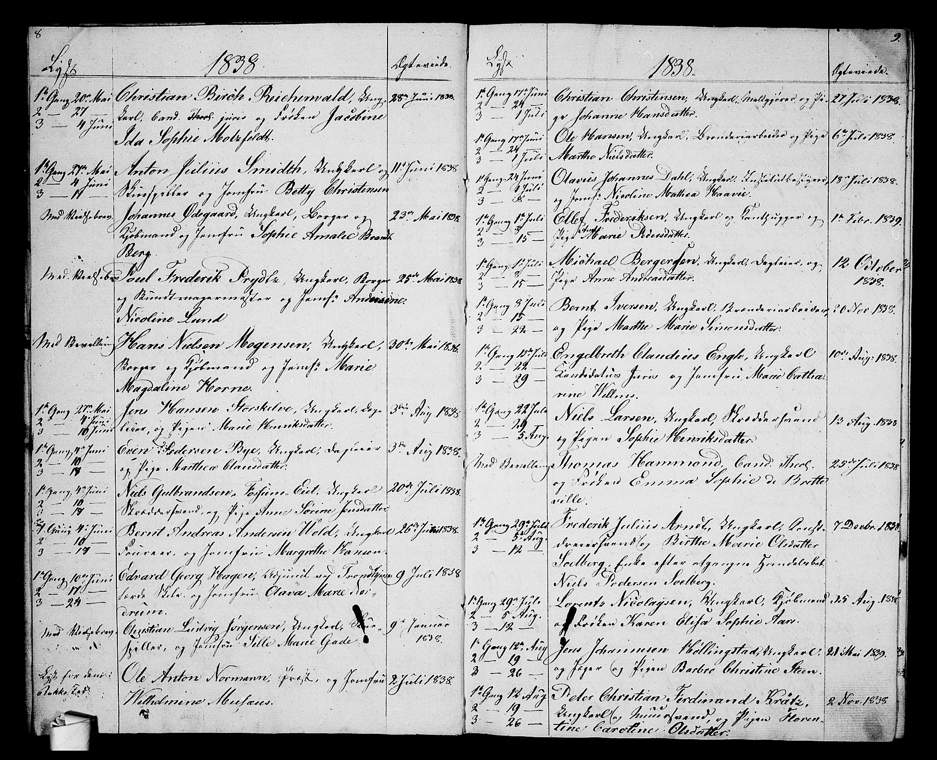 Oslo domkirke Kirkebøker, SAO/A-10752/H/Ha/L0001: Banns register no. 1, 1837-1849, p. 8-9