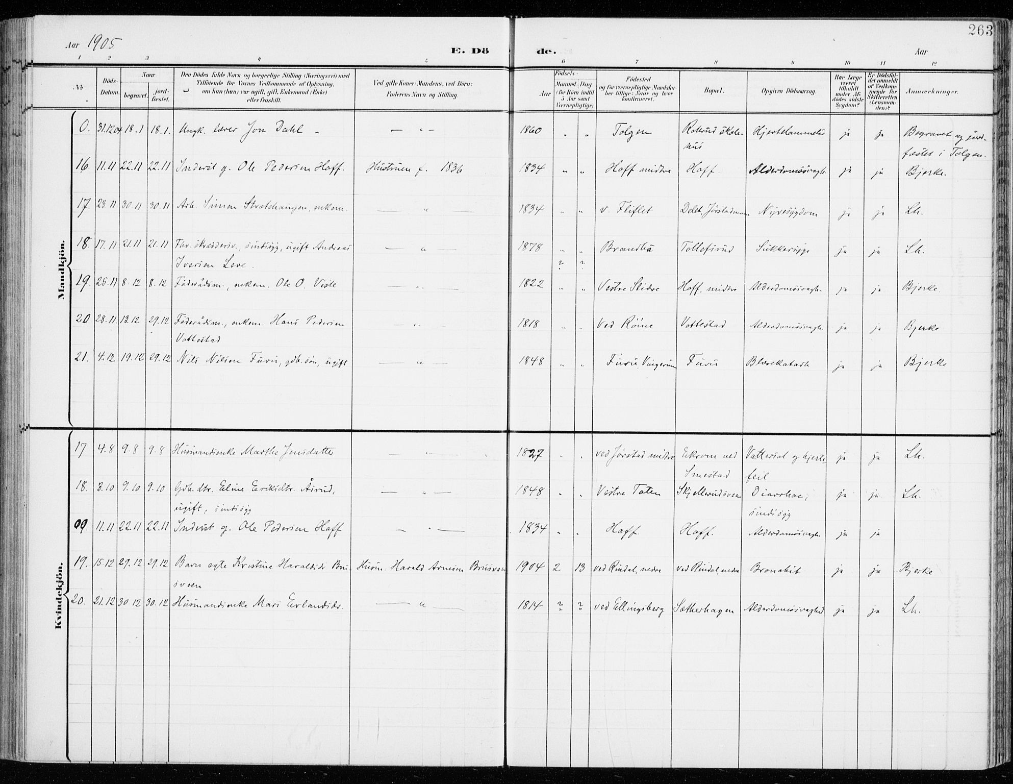 Fåberg prestekontor, SAH/PREST-086/H/Ha/Haa/L0011: Parish register (official) no. 11, 1899-1913, p. 263