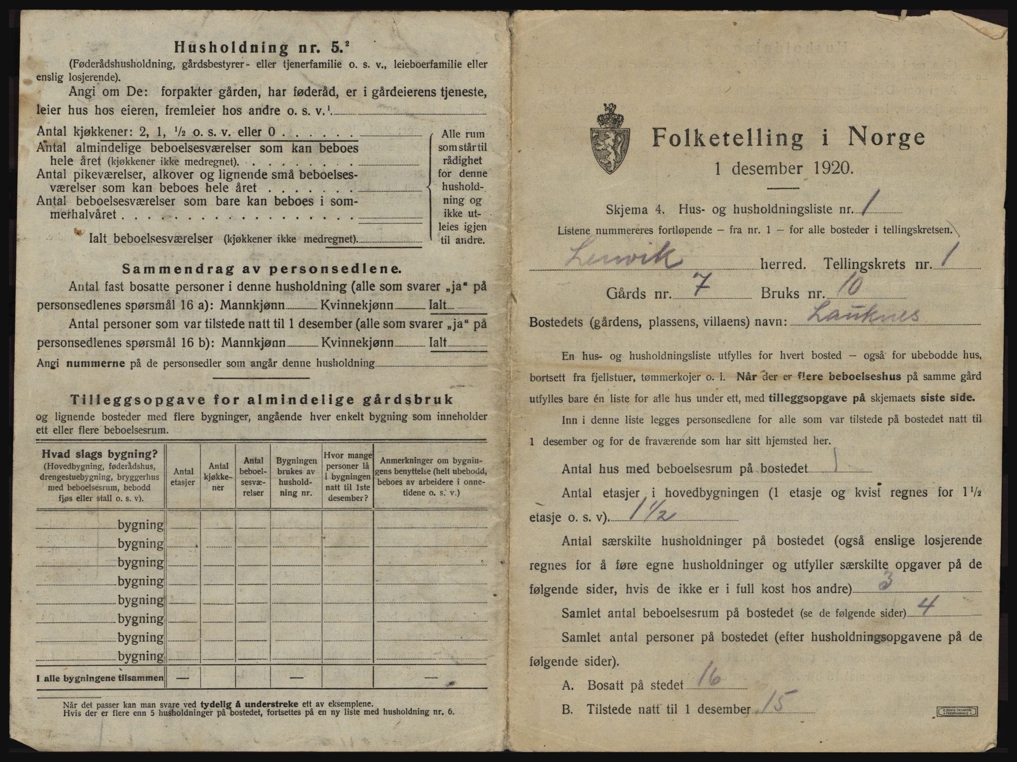 SATØ, 1920 census for Lenvik, 1920, p. 52