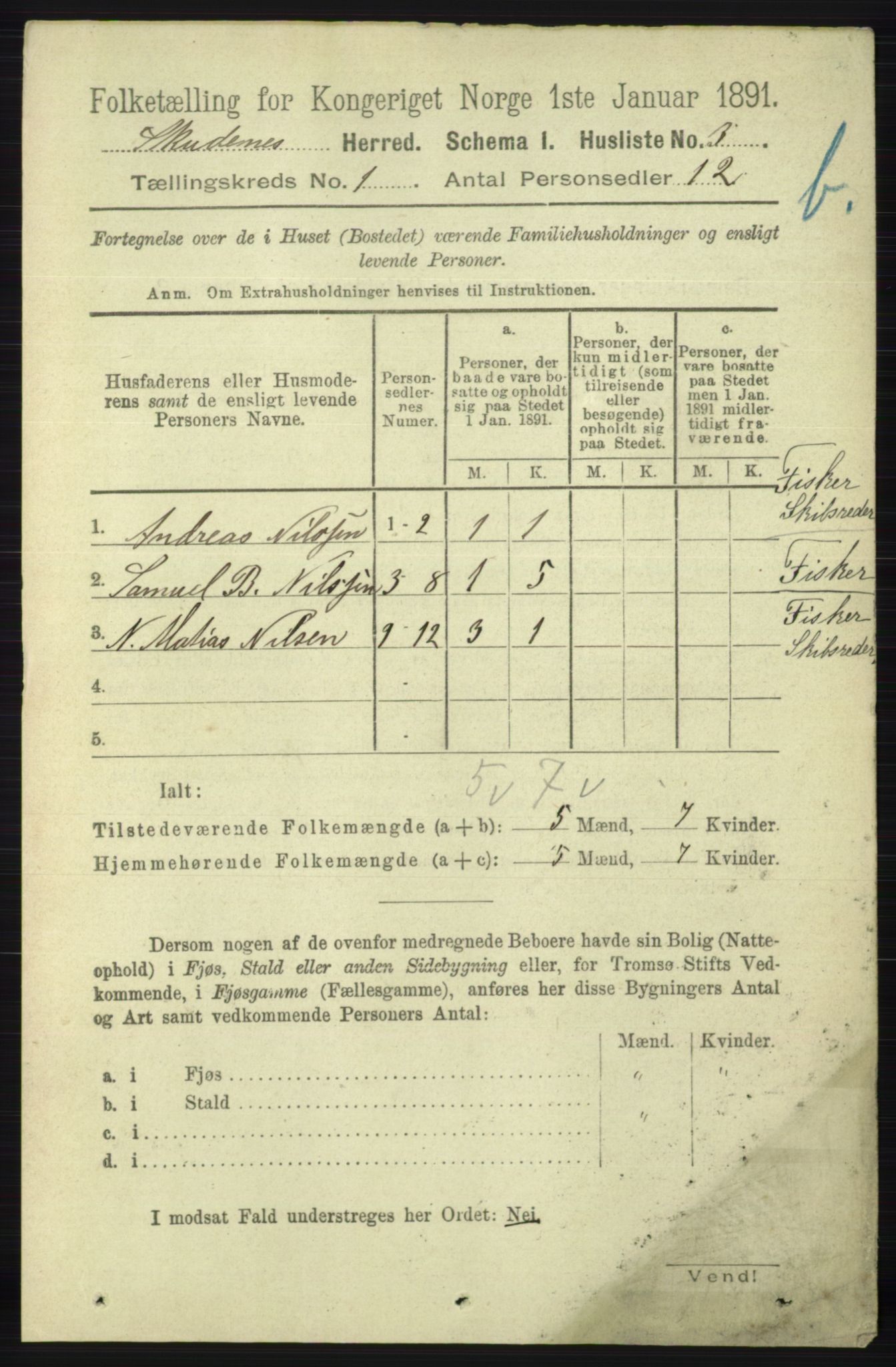 RA, 1891 census for 1150 Skudenes, 1891, p. 3348