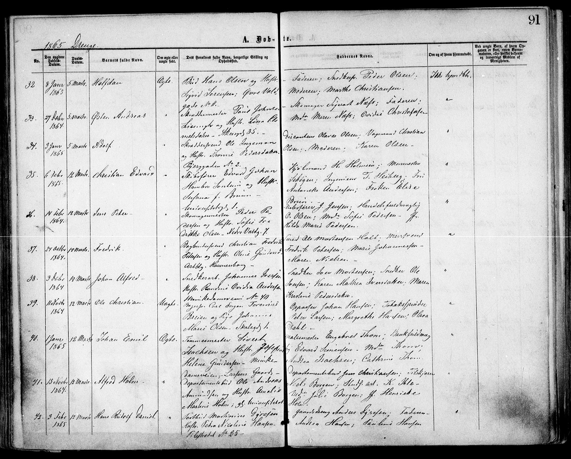 Trefoldighet prestekontor Kirkebøker, SAO/A-10882/F/Fa/L0002: Parish register (official) no. I 2, 1863-1870, p. 91