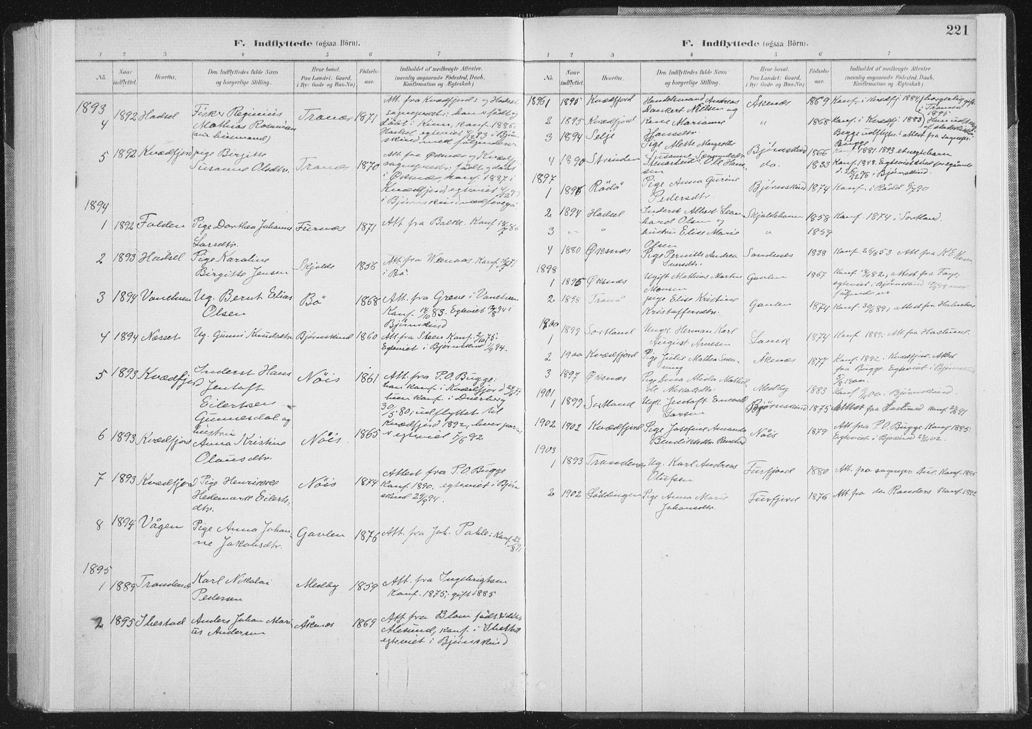 Ministerialprotokoller, klokkerbøker og fødselsregistre - Nordland, SAT/A-1459/898/L1422: Parish register (official) no. 898A02, 1887-1908, p. 221