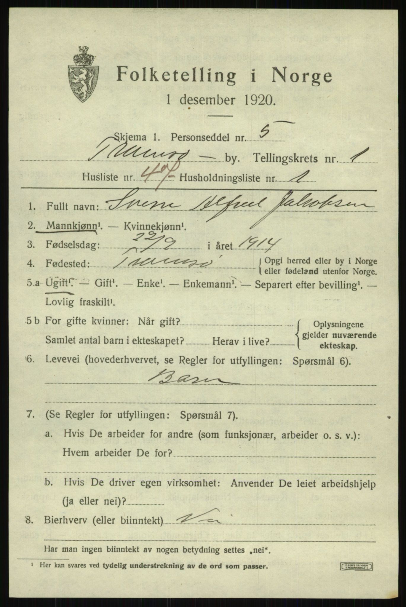 SATØ, 1920 census for Tromsø, 1920, p. 7753