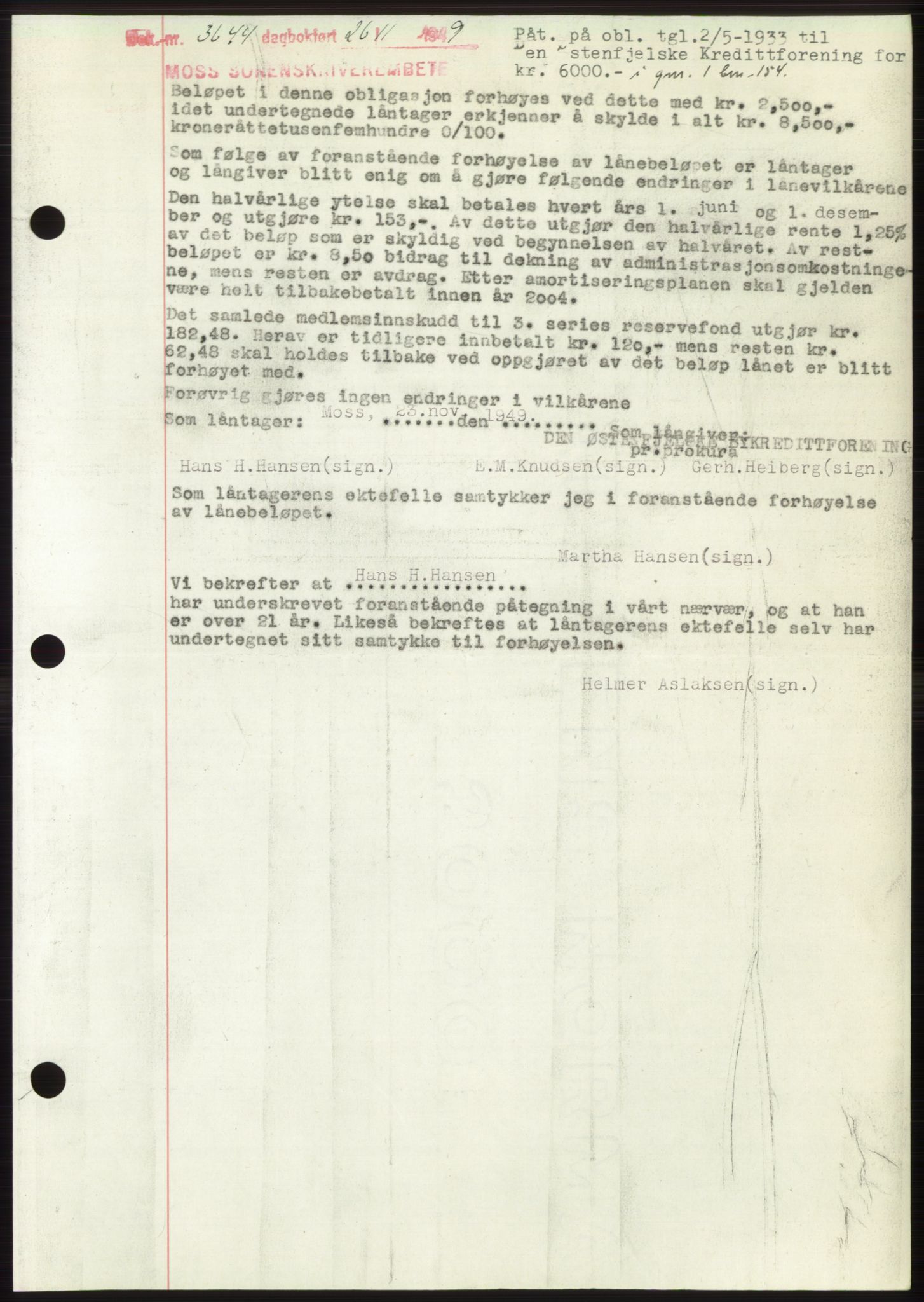 Moss sorenskriveri, SAO/A-10168: Mortgage book no. B23, 1949-1950, Diary no: : 3644/1949