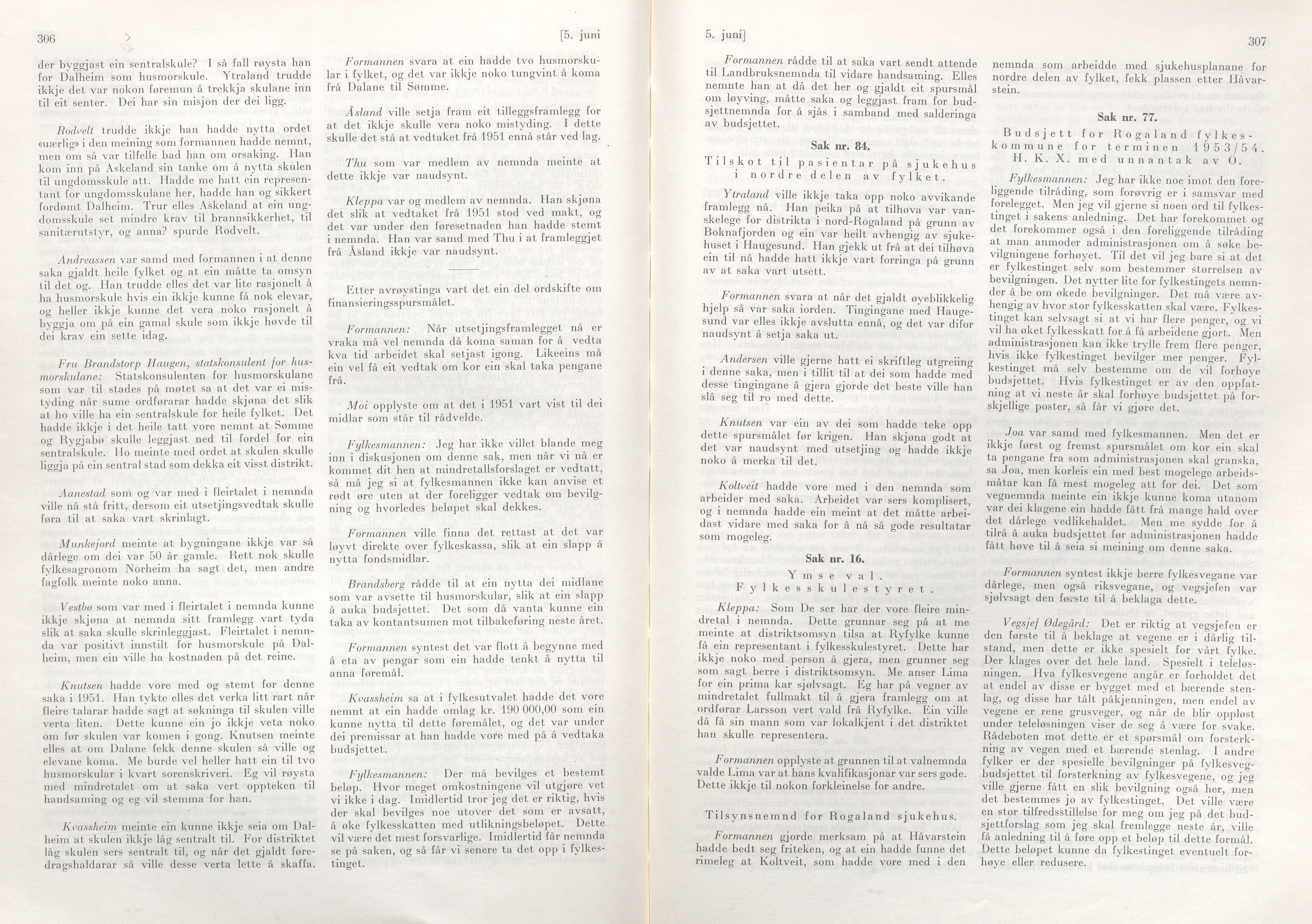 Rogaland fylkeskommune - Fylkesrådmannen , IKAR/A-900/A/Aa/Aaa/L0072: Møtebok , 1953, p. 306-307