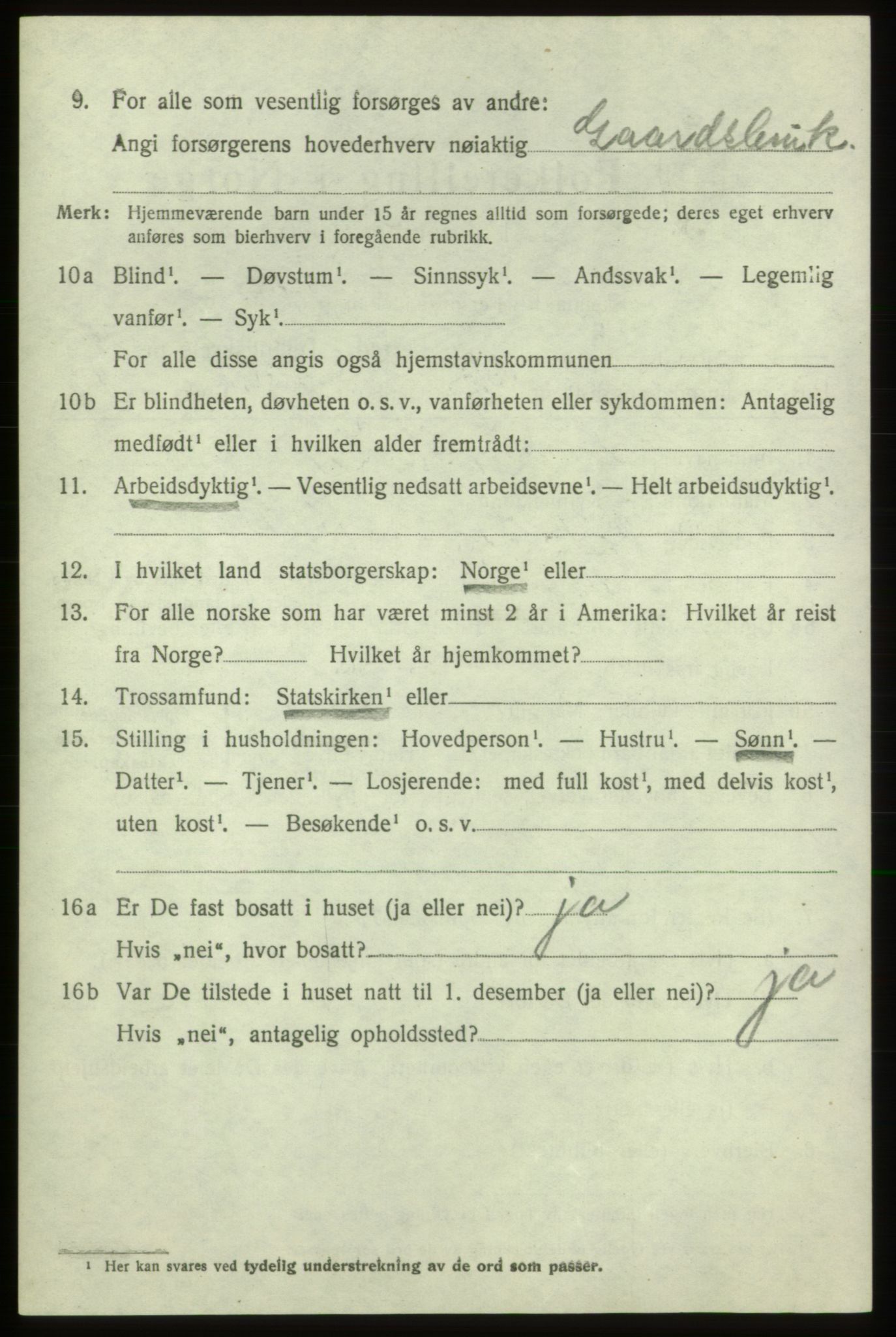 SAB, 1920 census for Tysnes, 1920, p. 3125