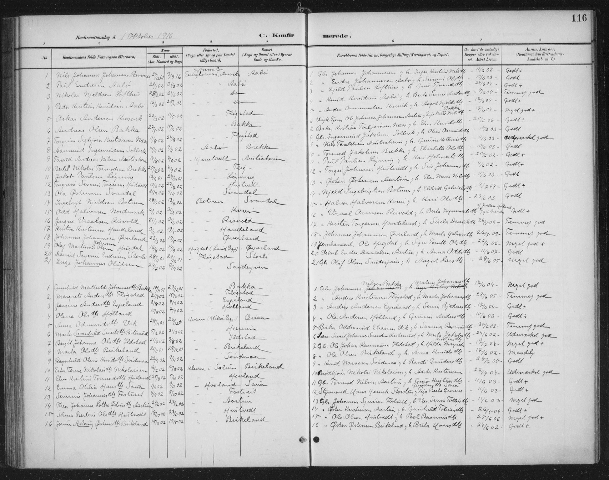 Sand sokneprestkontor, AV/SAST-A-101848/03/C/L0001: Parish register (official) no. A 7, 1899-1928, p. 116