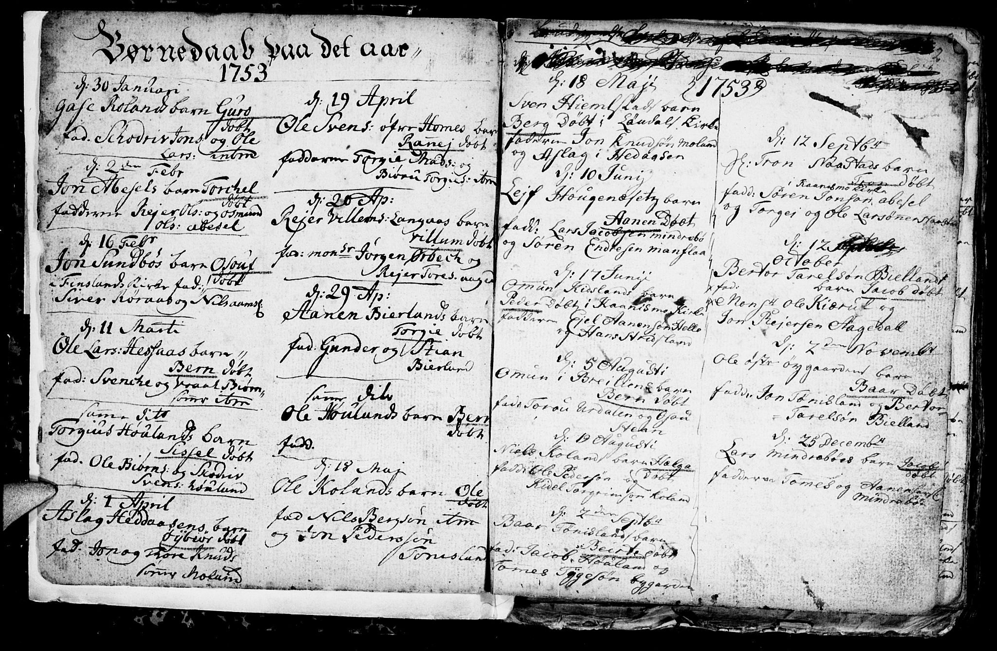 Bjelland sokneprestkontor, SAK/1111-0005/F/Fb/Fba/L0002: Parish register (copy) no. B 2, 1753-1792, p. 2