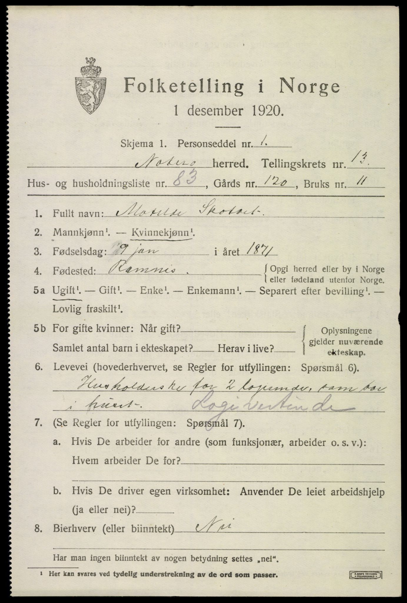 SAKO, 1920 census for Nøtterøy, 1920, p. 15981