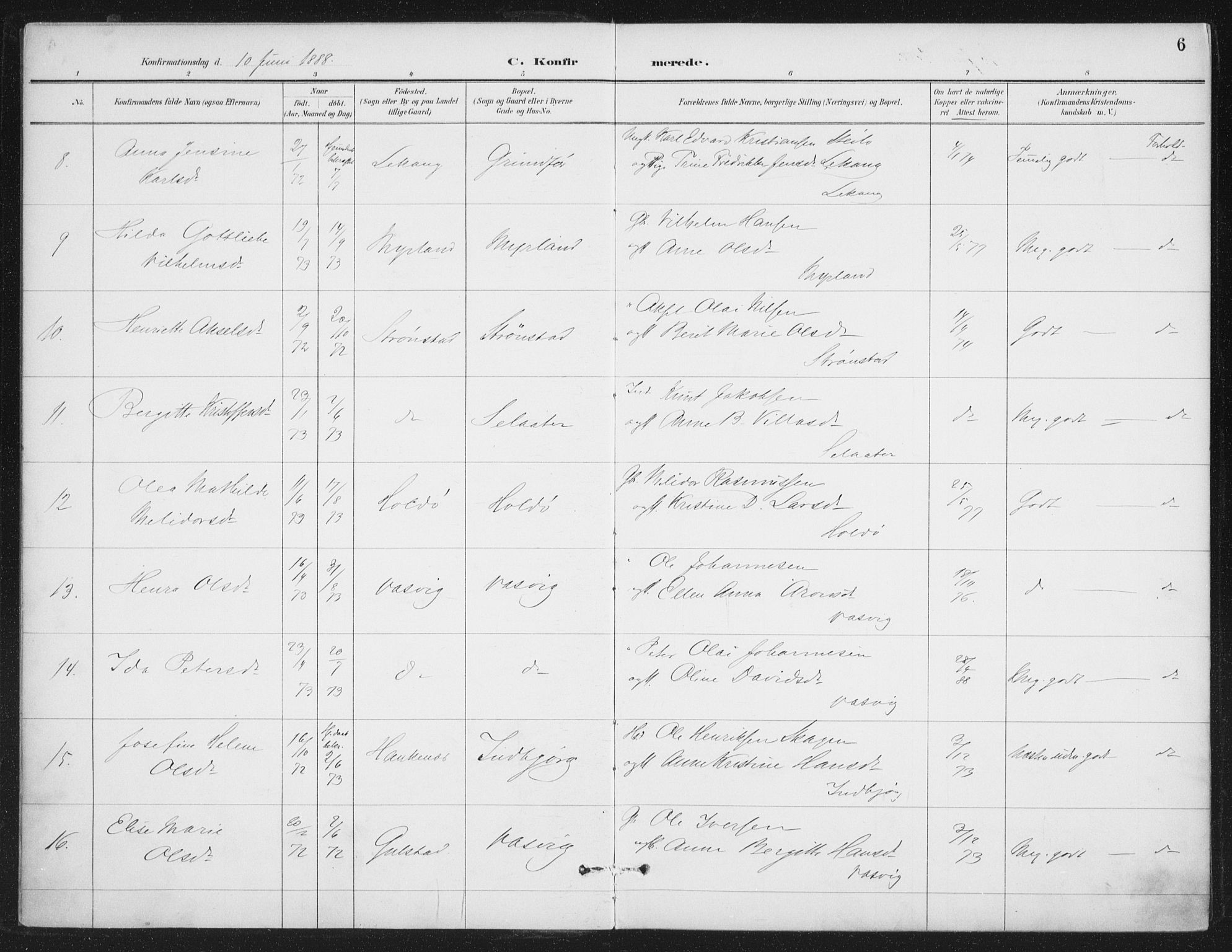 Ministerialprotokoller, klokkerbøker og fødselsregistre - Nordland, AV/SAT-A-1459/888/L1245: Parish register (official) no. 888A11, 1888-1900, p. 6