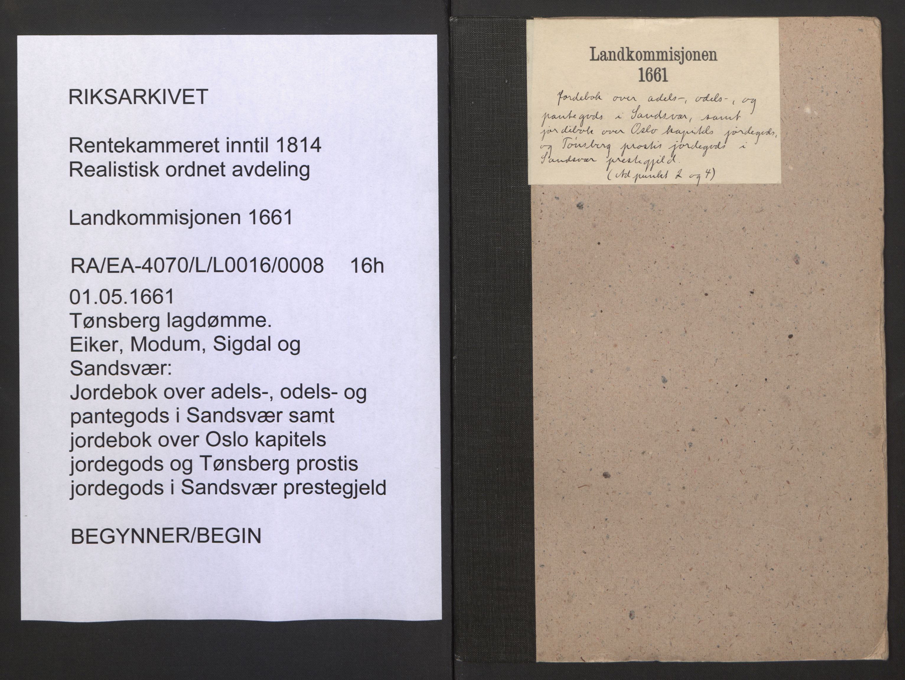 Rentekammeret inntil 1814, Realistisk ordnet avdeling, AV/RA-EA-4070/L/L0016/0008: Tønsberg lagdømme. Eiker, Modum, Sigdal og Sandsvær: / Jordebok over adels-, odels- og pantegods i Sandsvær samt jordebok over Oslo kapitels jordegods og Tønsberg prostis jordegods i Sandsvær prestegjeld, 1661