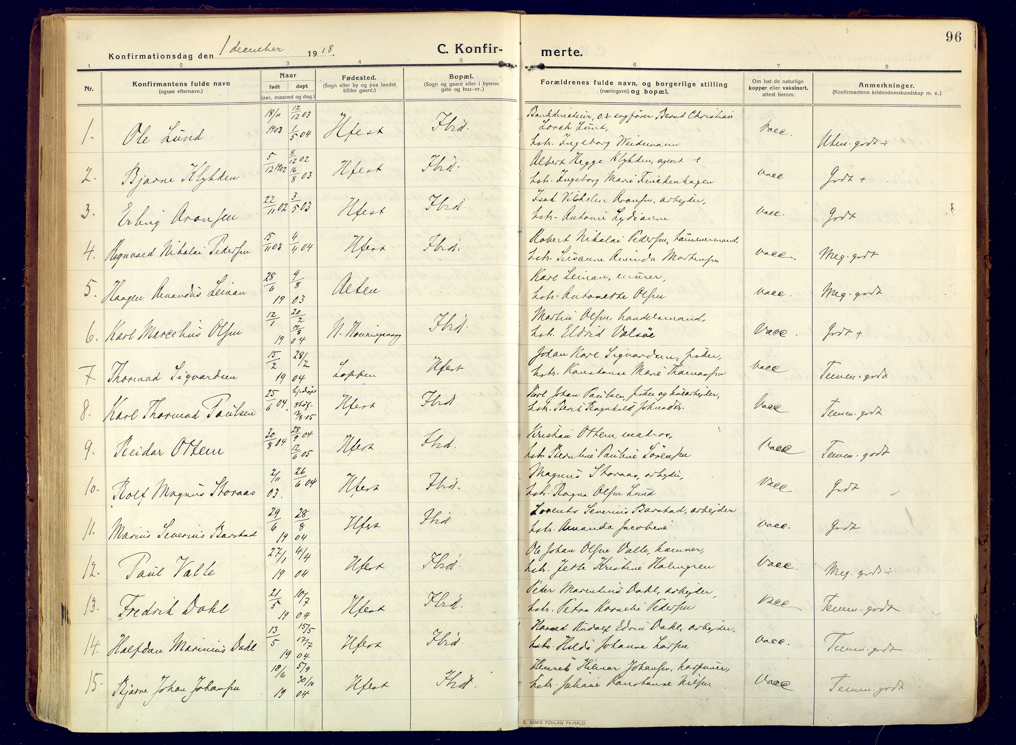 Hammerfest sokneprestkontor, SATØ/S-1347/H/Ha/L0015.kirke: Parish register (official) no. 15, 1916-1923, p. 96
