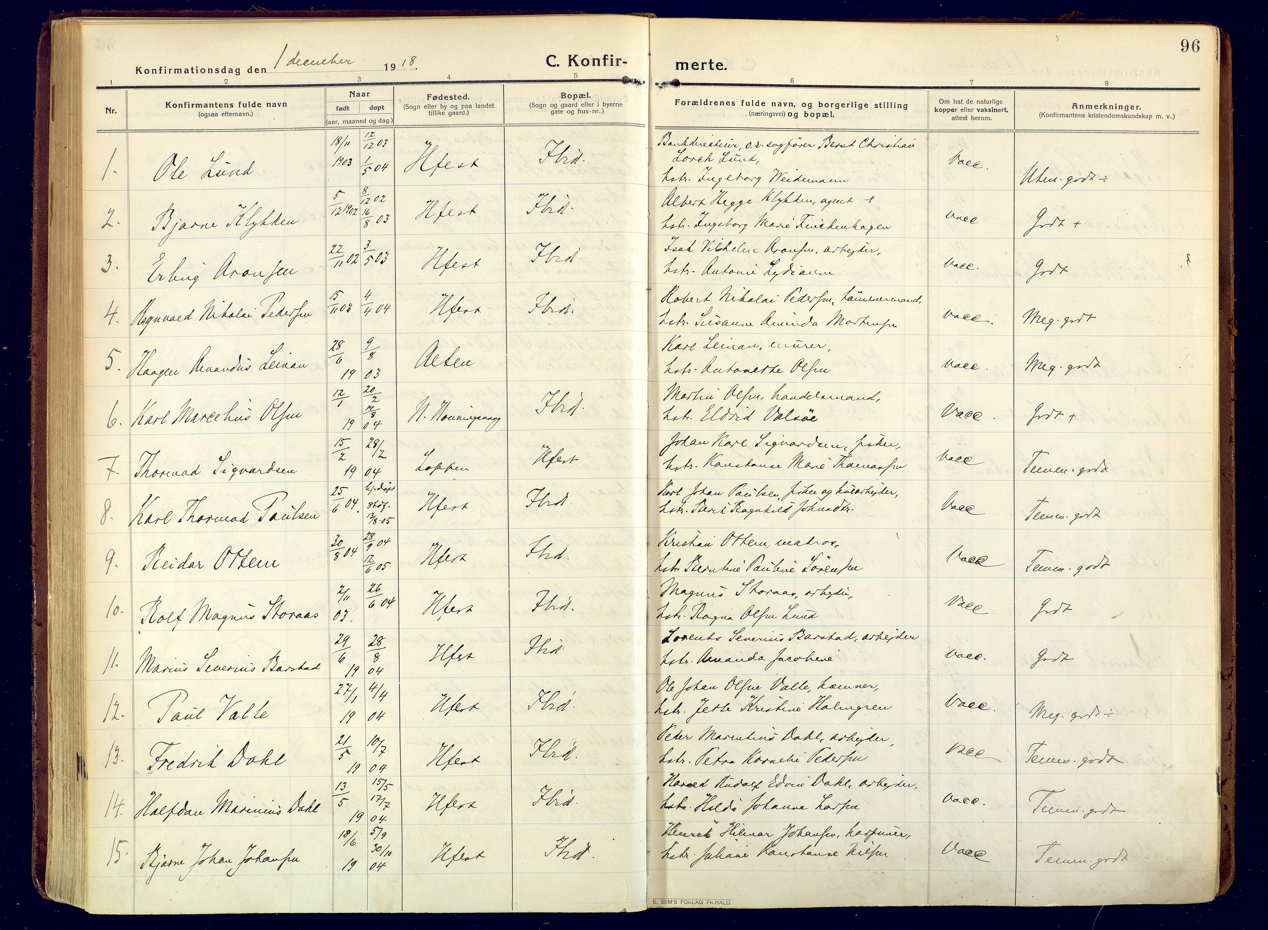 Hammerfest sokneprestkontor, AV/SATØ-S-1347/H/Ha/L0015.kirke: Parish register (official) no. 15, 1916-1923, p. 96