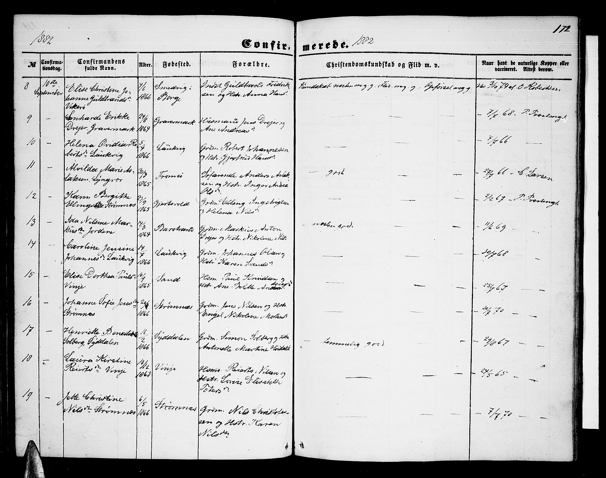 Ministerialprotokoller, klokkerbøker og fødselsregistre - Nordland, AV/SAT-A-1459/876/L1102: Parish register (copy) no. 876C01, 1852-1886, p. 172