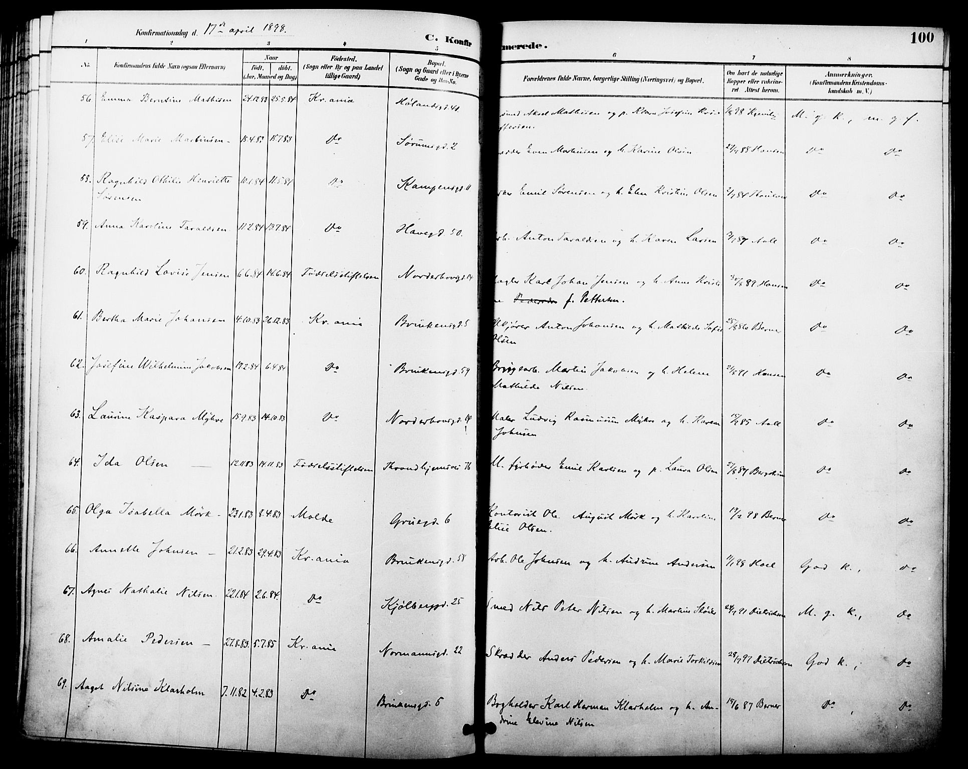 Kampen prestekontor Kirkebøker, SAO/A-10853/F/Fa/L0008: Parish register (official) no. I 8, 1892-1902, p. 100