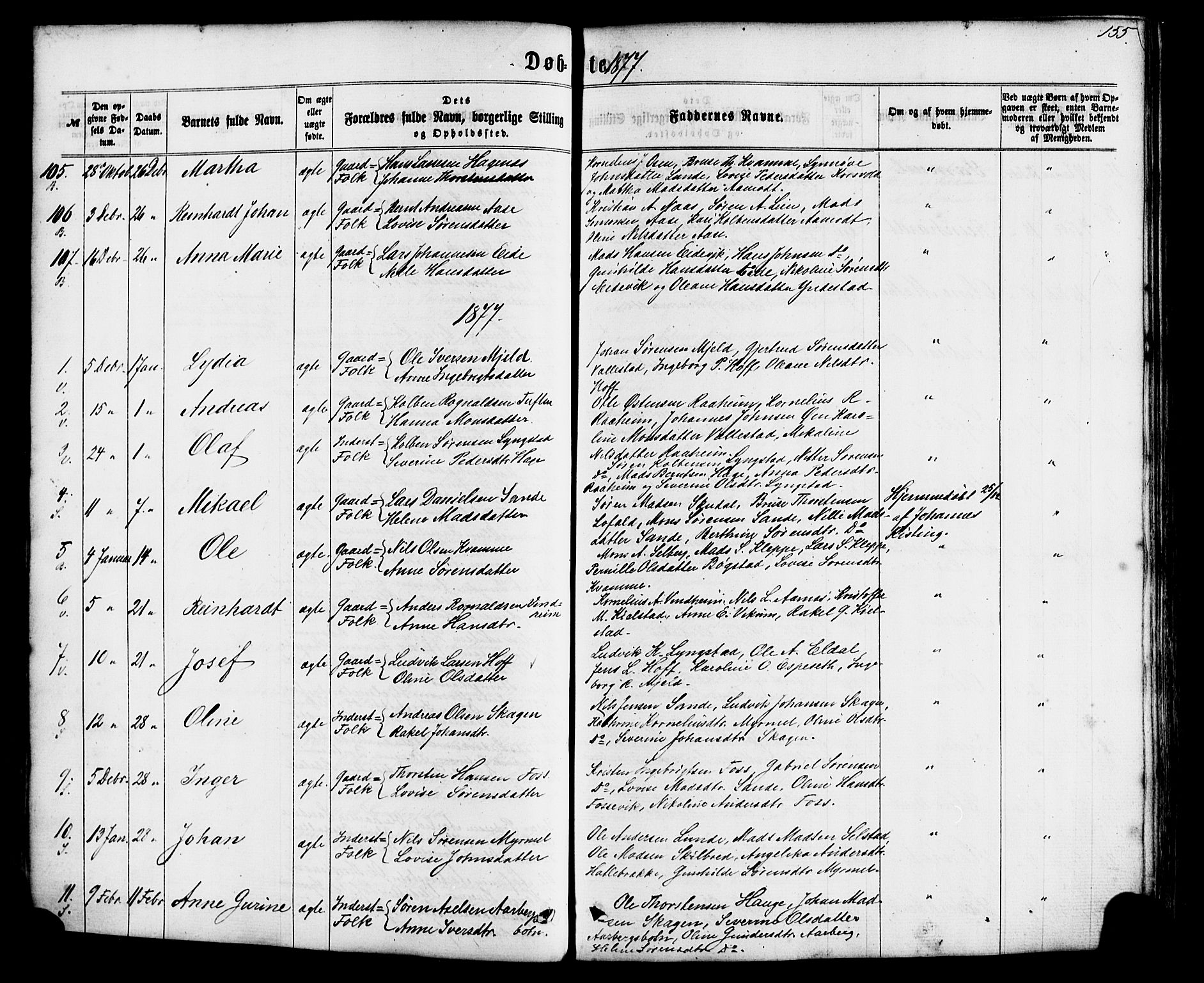 Gaular sokneprestembete, SAB/A-80001/H/Haa: Parish register (official) no. A 5, 1860-1881, p. 155