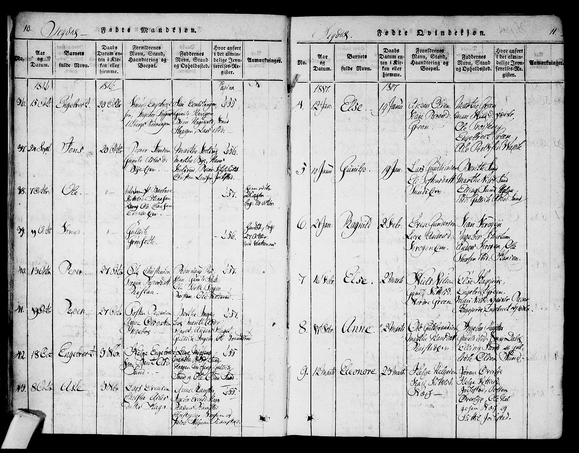 Sigdal kirkebøker, AV/SAKO-A-245/F/Fa/L0005: Parish register (official) no. I 5 /1, 1815-1829, p. 10-11