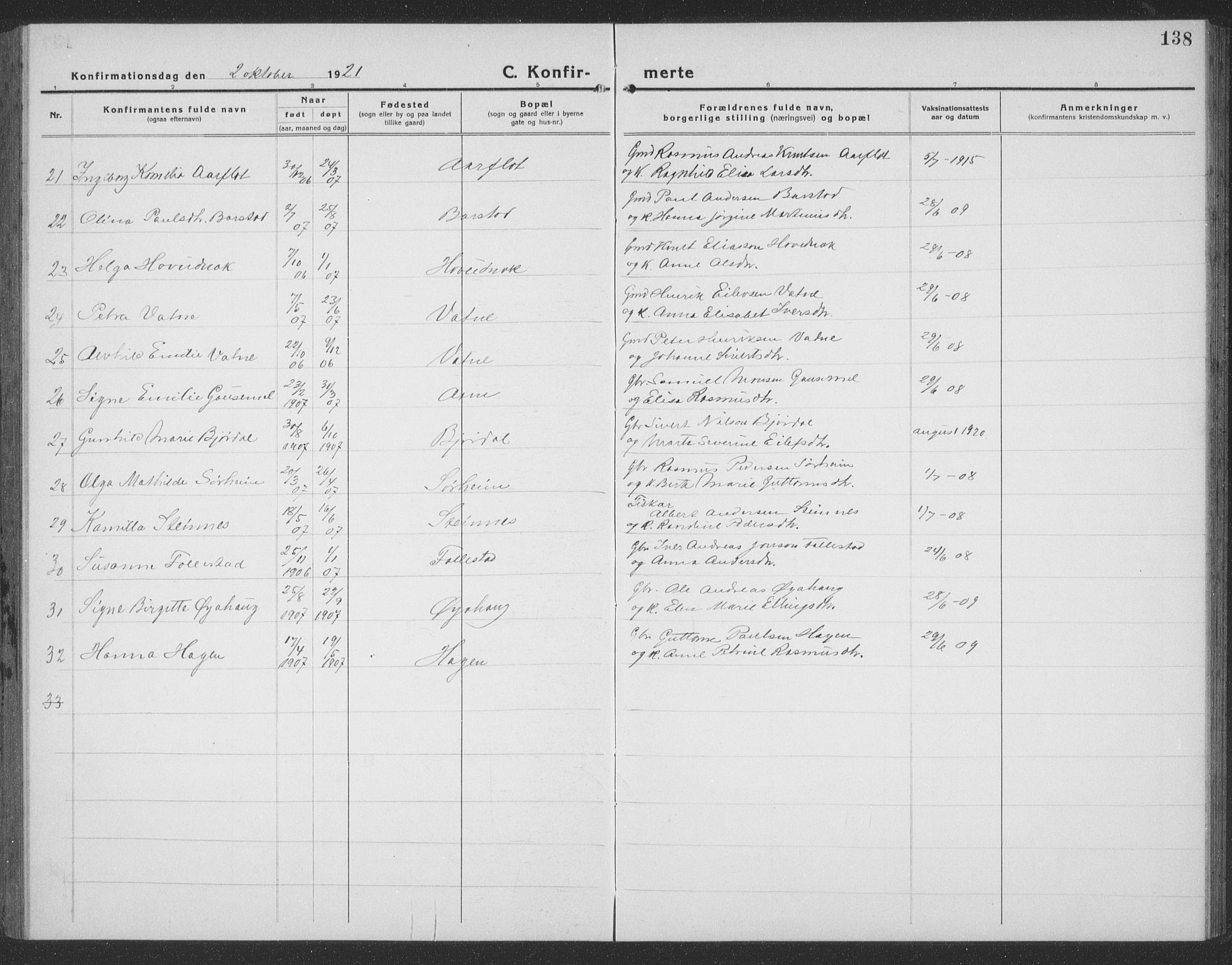 Ministerialprotokoller, klokkerbøker og fødselsregistre - Møre og Romsdal, SAT/A-1454/513/L0191: Parish register (copy) no. 513C05, 1920-1941, p. 138