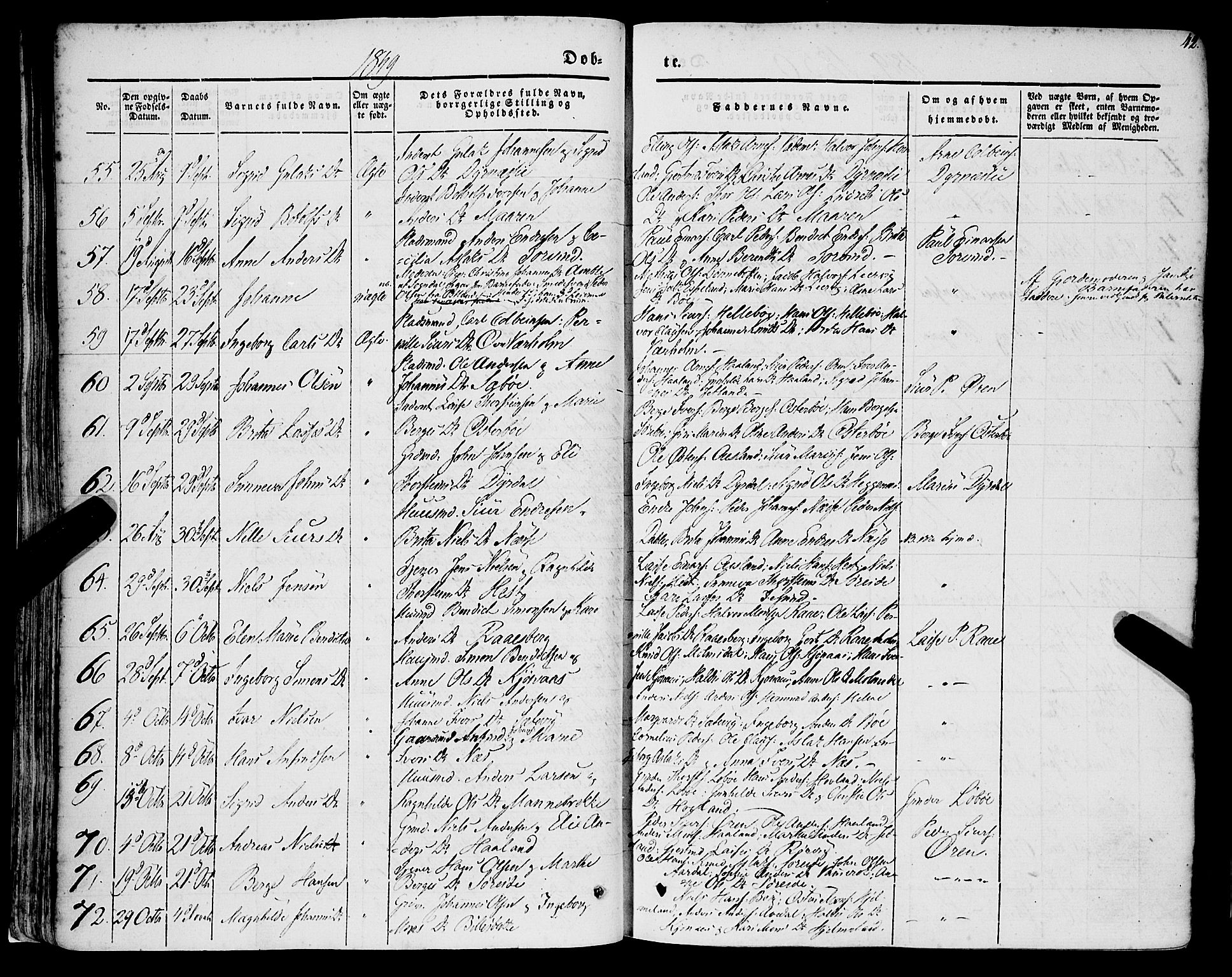 Lavik sokneprestembete, AV/SAB-A-80901: Parish register (official) no. A 3, 1843-1863, p. 42