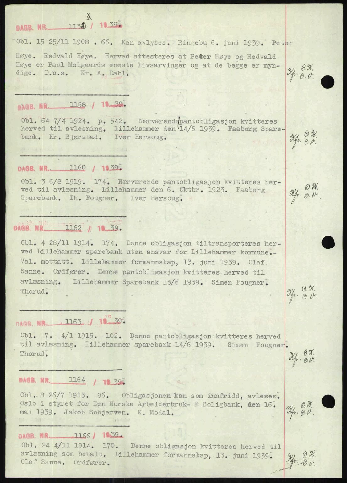 Sør-Gudbrandsdal tingrett, SAH/TING-004/H/Hb/Hbf/L0002: Mortgage book no. C1, 1938-1951, Diary no: : 1132/1939