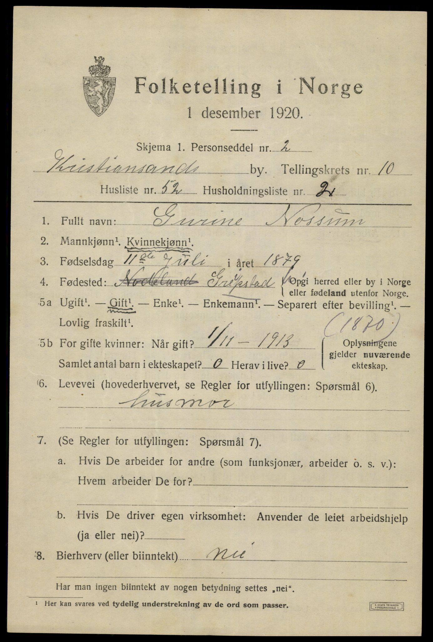 SAK, 1920 census for Kristiansand, 1920, p. 24635