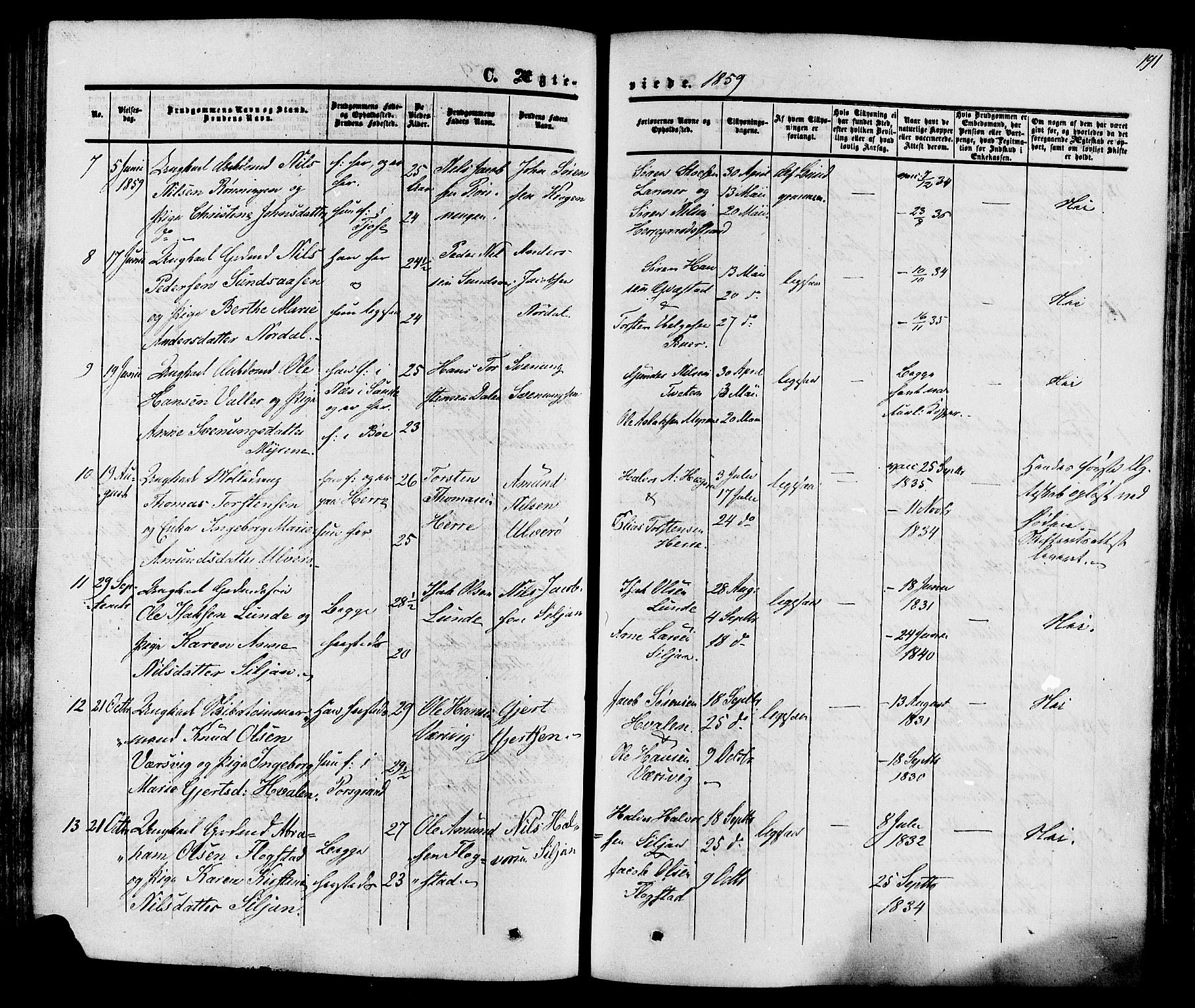 Eidanger kirkebøker, SAKO/A-261/F/Fa/L0010: Parish register (official) no. 10, 1859-1874, p. 191