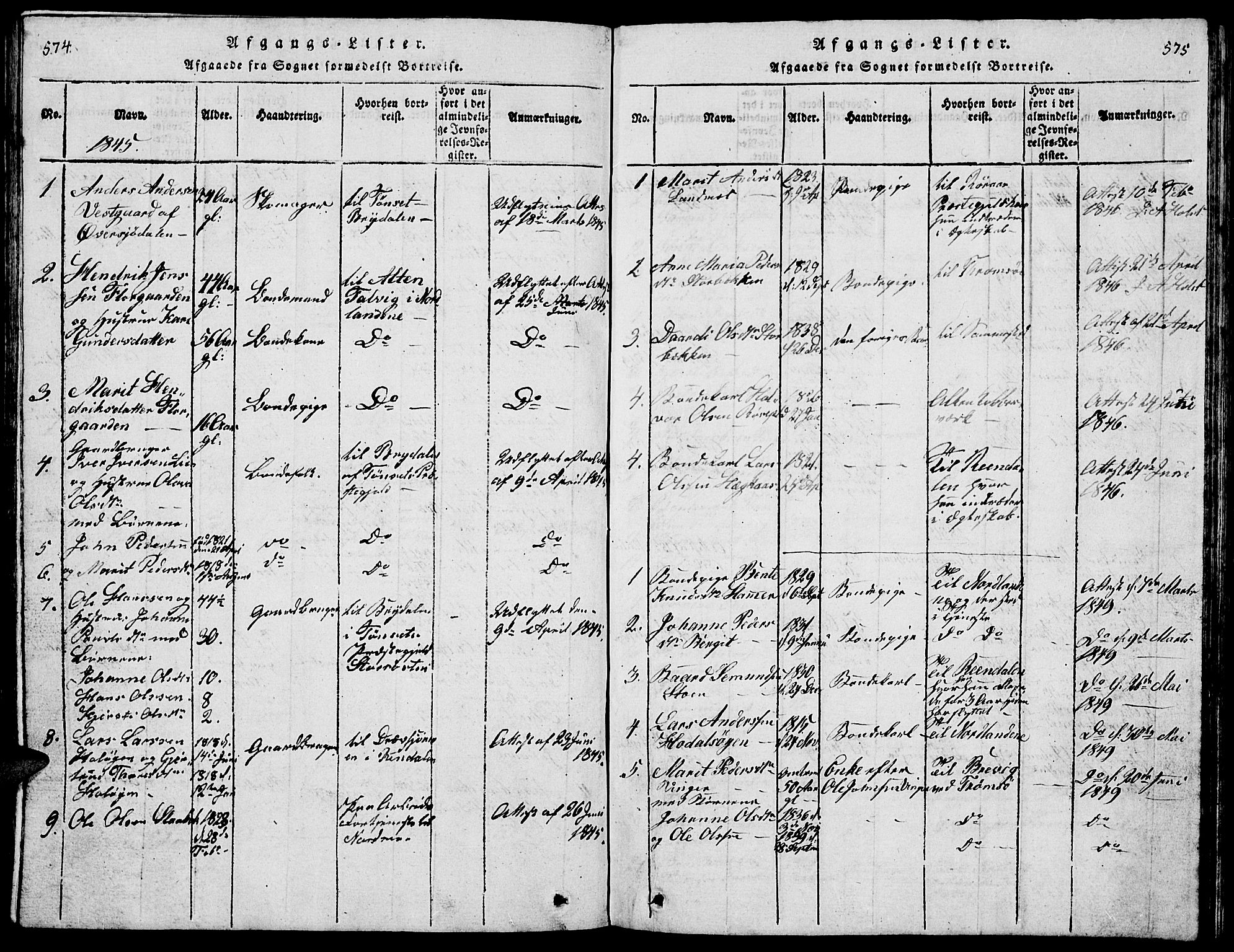 Tolga prestekontor, AV/SAH-PREST-062/L/L0001: Parish register (copy) no. 1, 1814-1877, p. 574-575