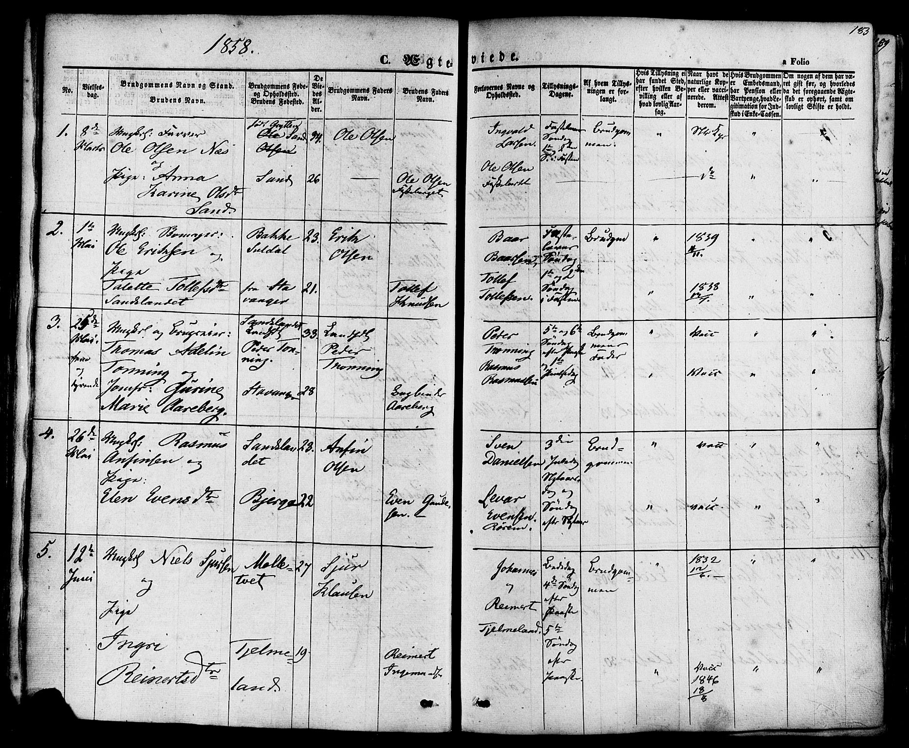 Sand sokneprestkontor, AV/SAST-A-101848/01/III/L0003: Parish register (official) no. A 3, 1854-1879, p. 183