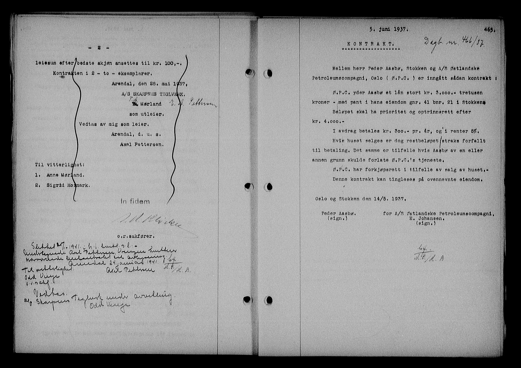 Nedenes sorenskriveri, AV/SAK-1221-0006/G/Gb/Gba/L0043: Mortgage book no. 39, 1936-1937, Diary no: : 466/1937