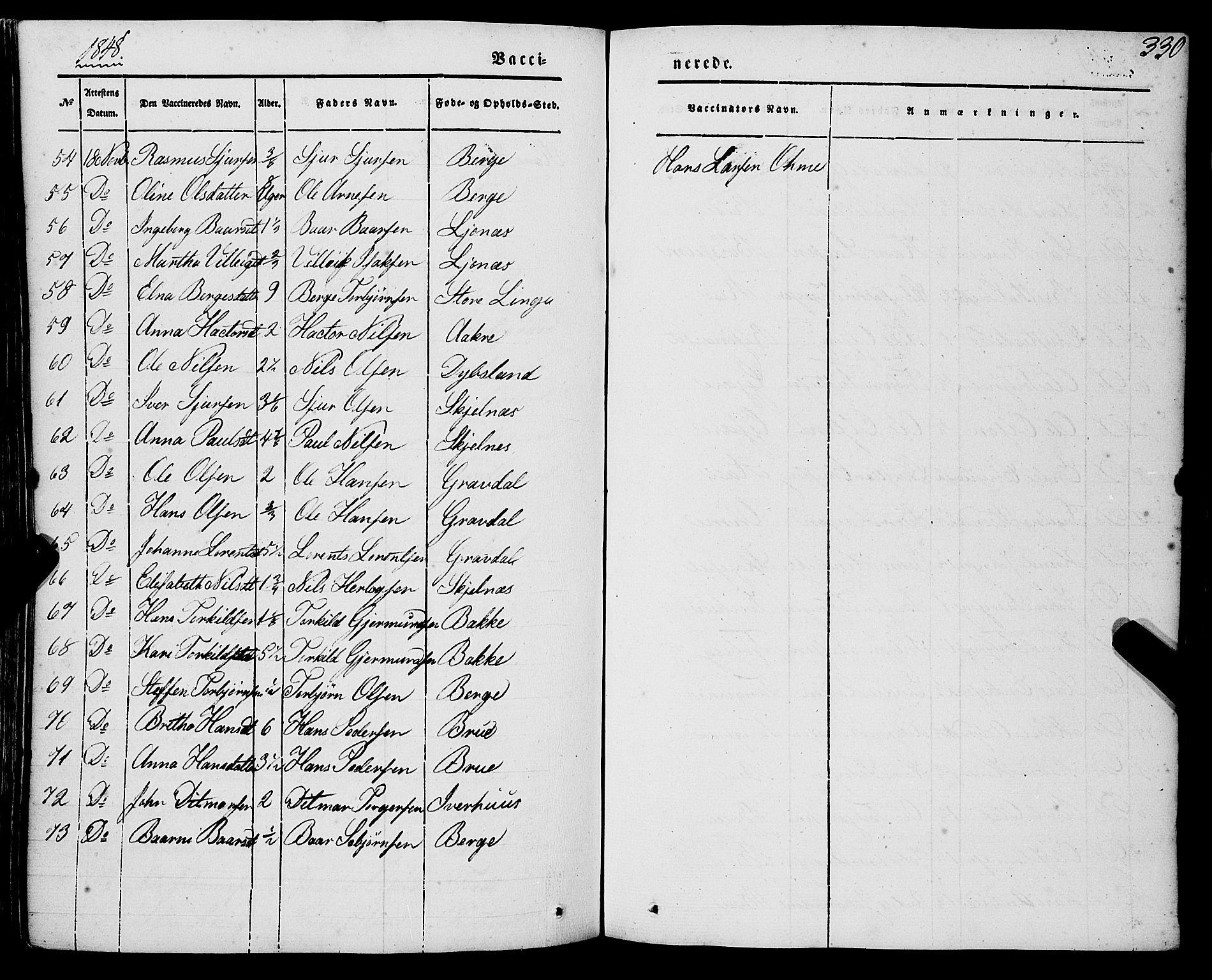 Strandebarm sokneprestembete, AV/SAB-A-78401/H/Haa: Parish register (official) no. A 7, 1844-1872, p. 330