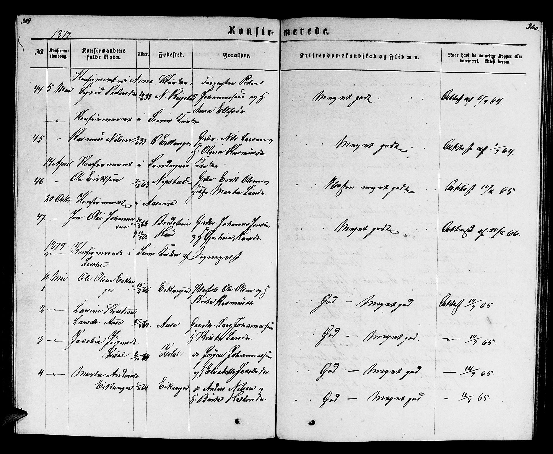 Hamre sokneprestembete, SAB/A-75501/H/Ha/Hab: Parish register (copy) no. B 2, 1863-1880, p. 359-360