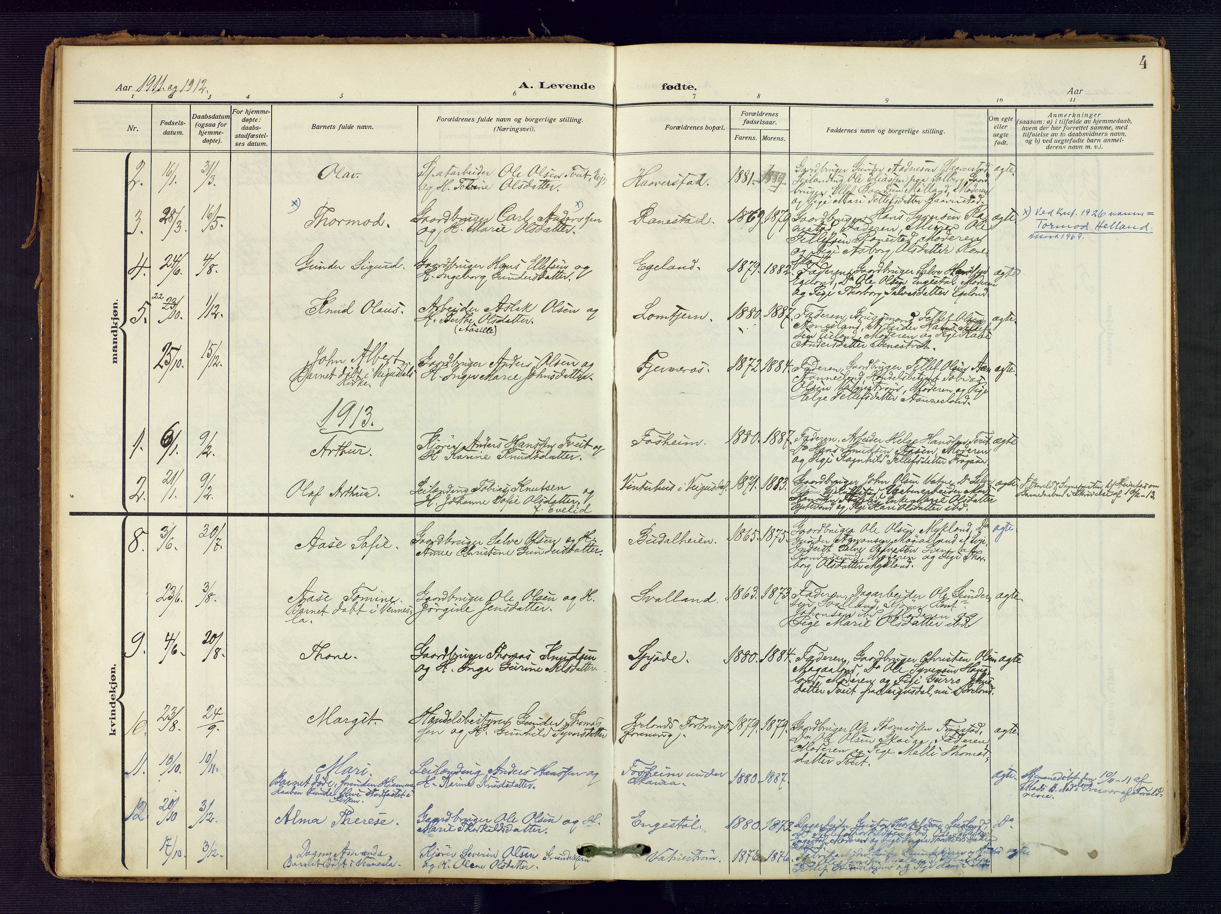 Evje sokneprestkontor, AV/SAK-1111-0008/F/Fa/Fac/L0004: Parish register (official) no. A 4, 1910-1932, p. 4