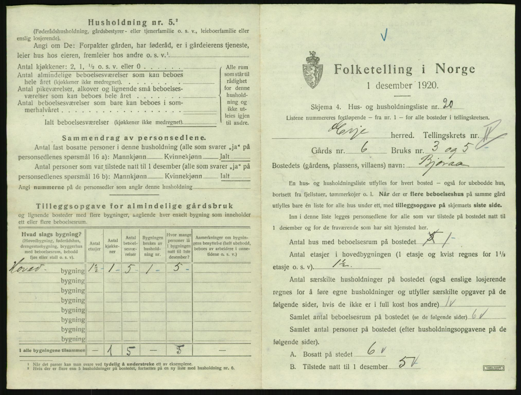 SAK, 1920 census for Evje, 1920, p. 102