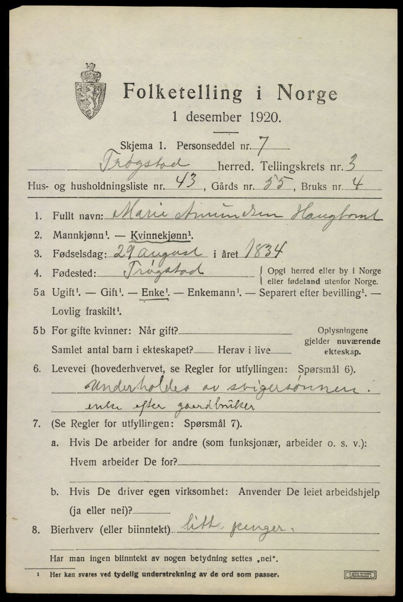 SAO, 1920 census for Trøgstad, 1920, p. 3852