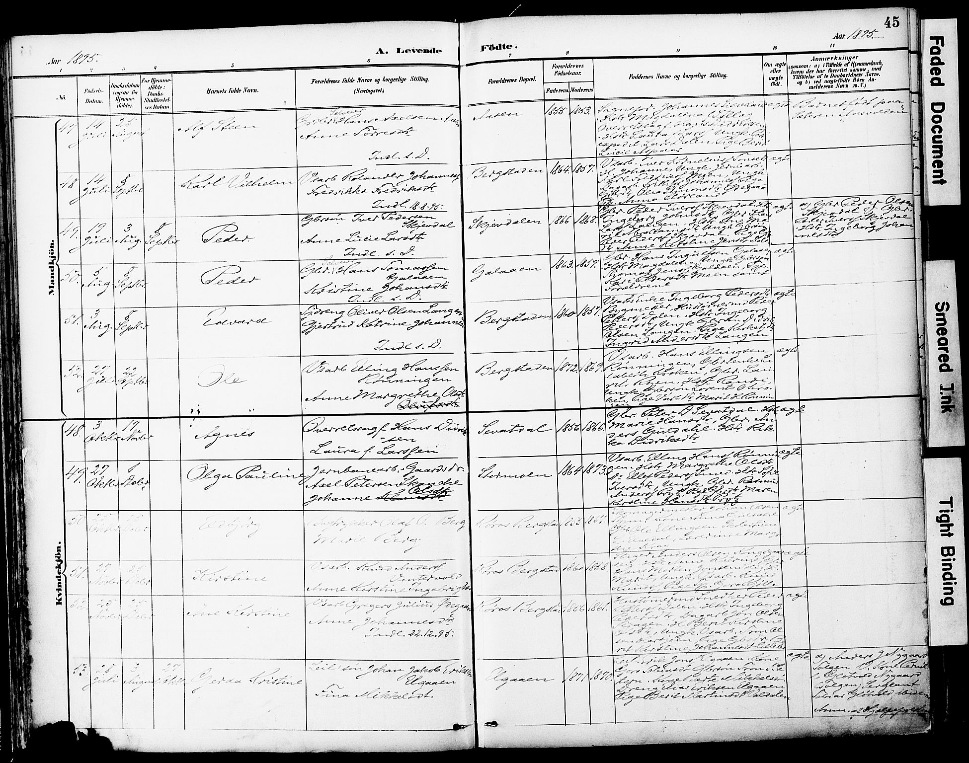 Ministerialprotokoller, klokkerbøker og fødselsregistre - Sør-Trøndelag, AV/SAT-A-1456/681/L0935: Parish register (official) no. 681A13, 1890-1898, p. 45