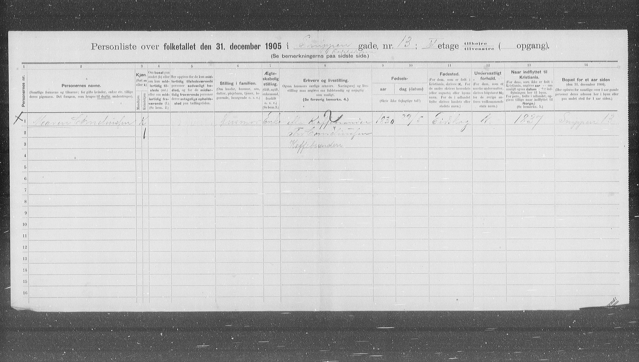 OBA, Municipal Census 1905 for Kristiania, 1905, p. 50896