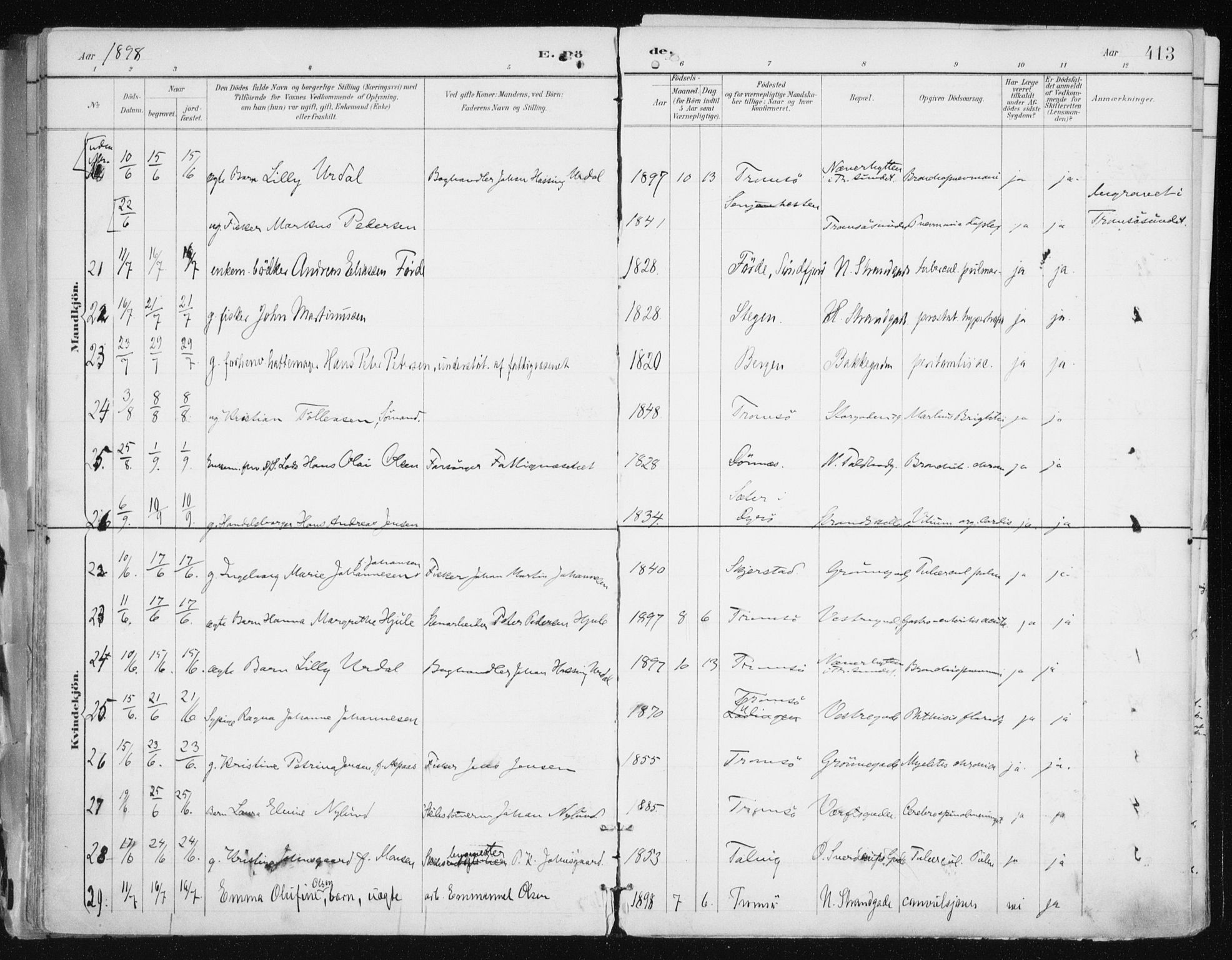 Tromsø sokneprestkontor/stiftsprosti/domprosti, SATØ/S-1343/G/Ga/L0015kirke: Parish register (official) no. 15, 1889-1899, p. 413