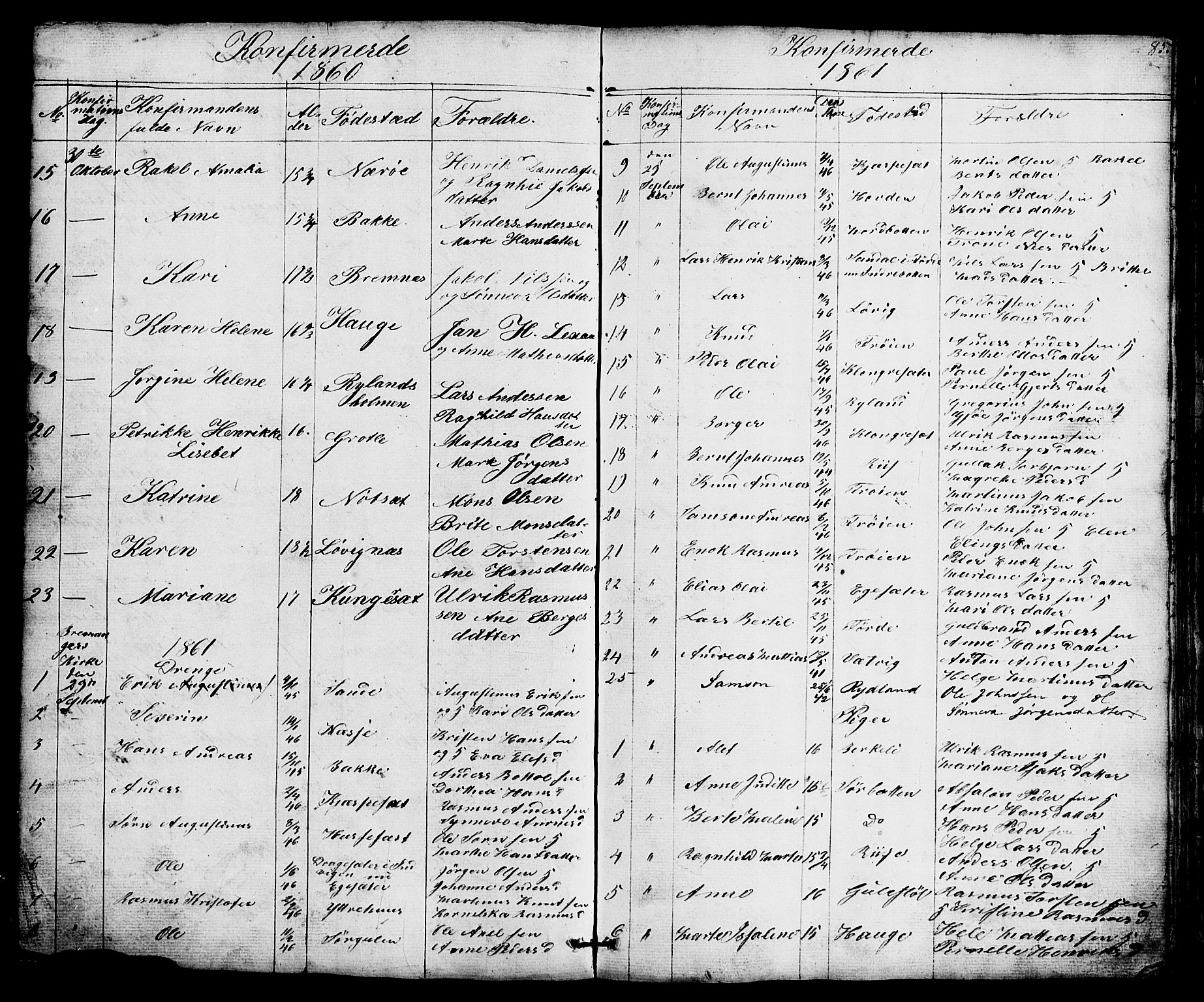 Bremanger sokneprestembete, SAB/A-82201/H/Hab/Haba/L0001: Parish register (copy) no. A 1, 1853-1865, p. 85