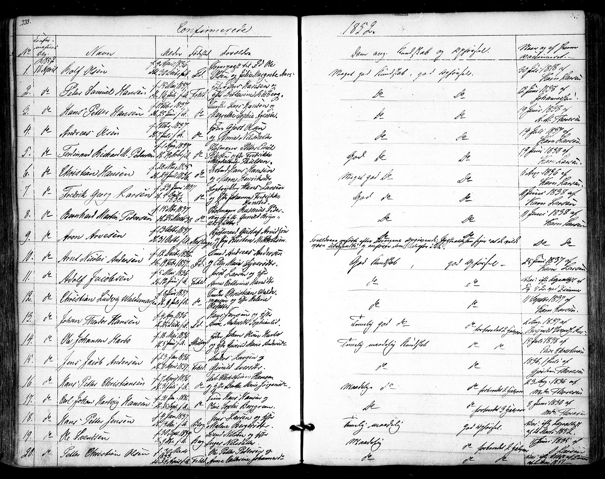 Halden prestekontor Kirkebøker, SAO/A-10909/F/Fa/L0006: Parish register (official) no. I 6, 1845-1856, p. 233