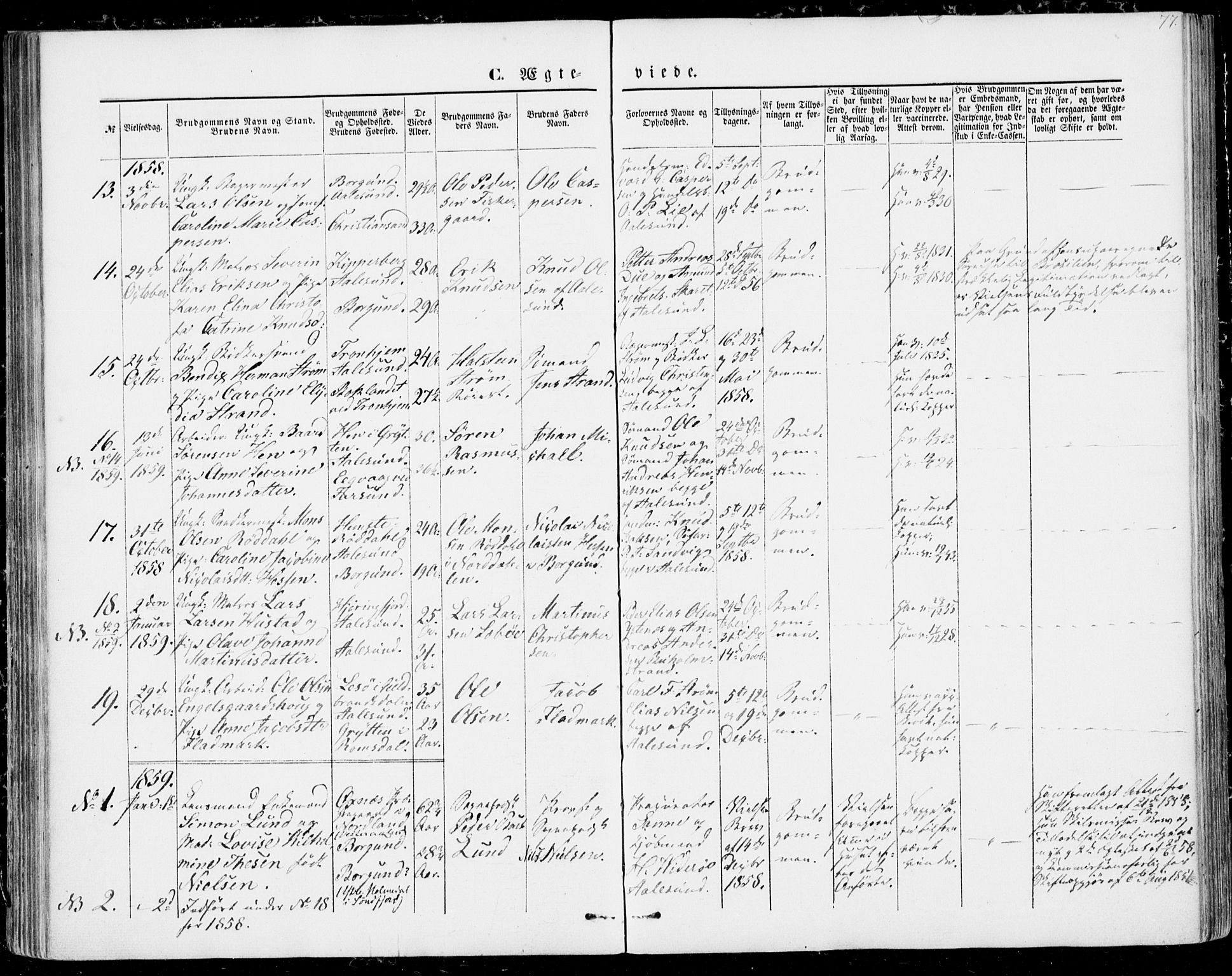 Ministerialprotokoller, klokkerbøker og fødselsregistre - Møre og Romsdal, AV/SAT-A-1454/529/L0451: Parish register (official) no. 529A01, 1855-1863, p. 77