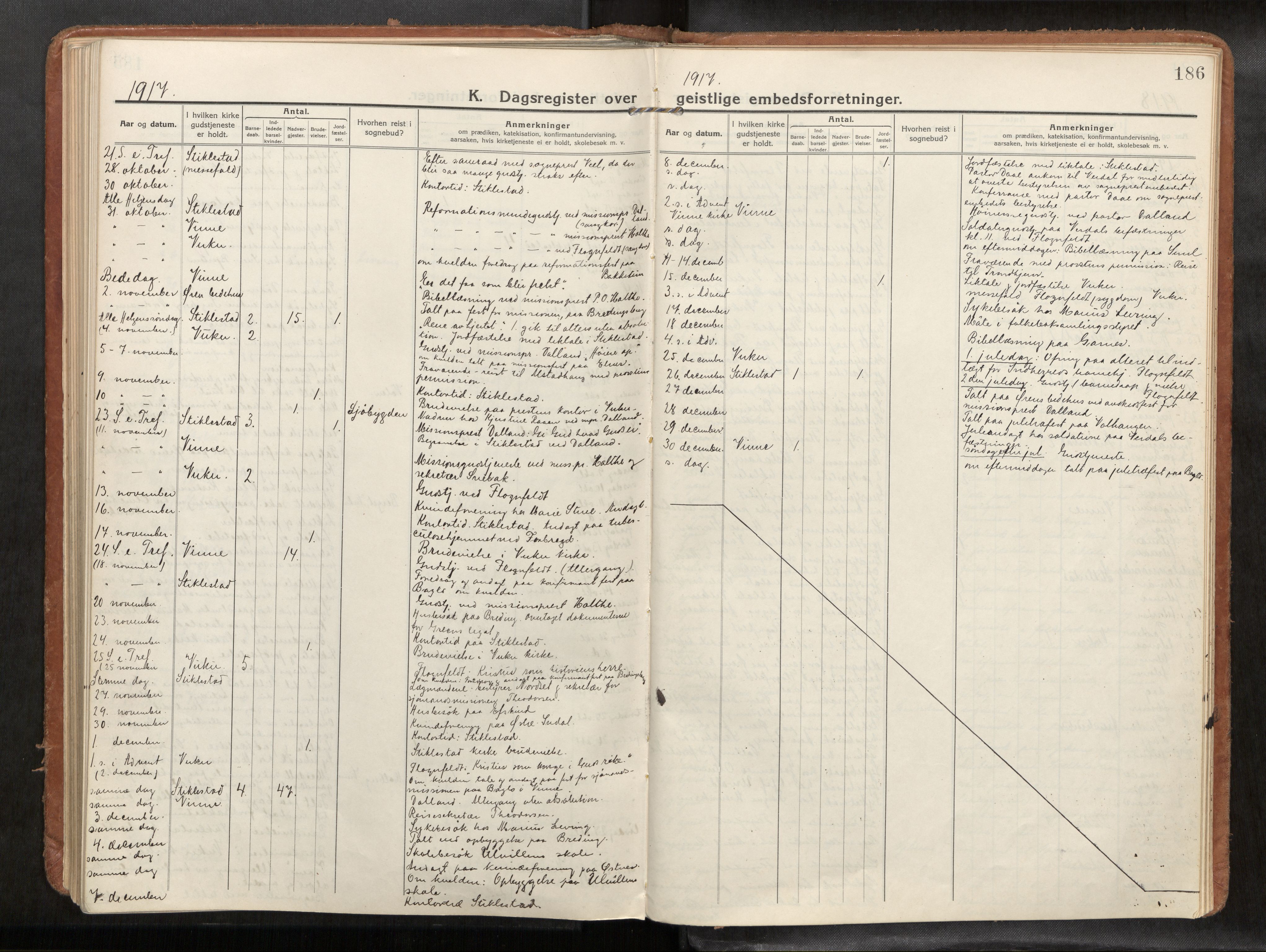 Verdal sokneprestkontor, SAT/A-1156/2/H/Haa/L0004: Parish register (official) no. 4, 1916-1928, p. 186