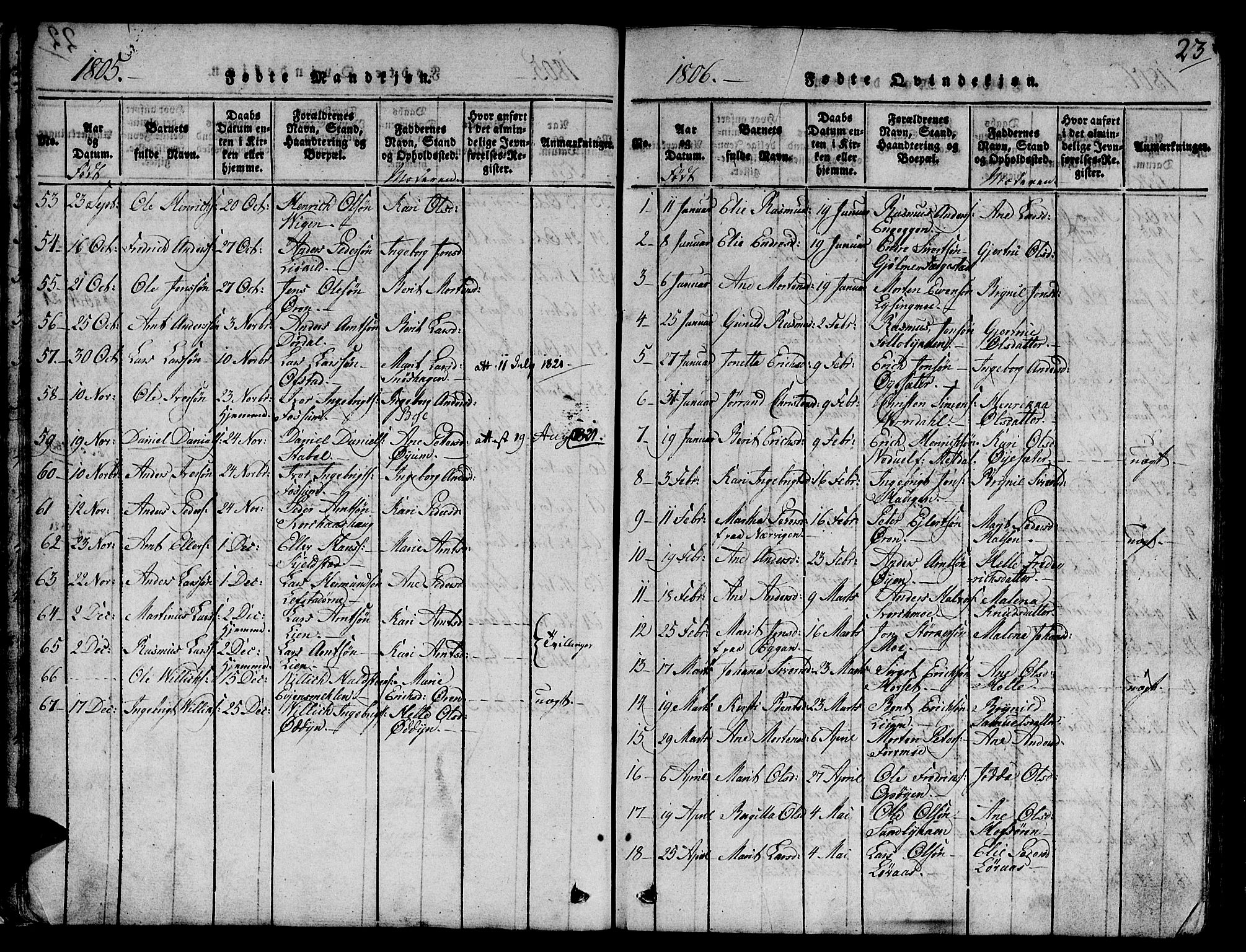 Ministerialprotokoller, klokkerbøker og fødselsregistre - Sør-Trøndelag, SAT/A-1456/668/L0803: Parish register (official) no. 668A03, 1800-1826, p. 23