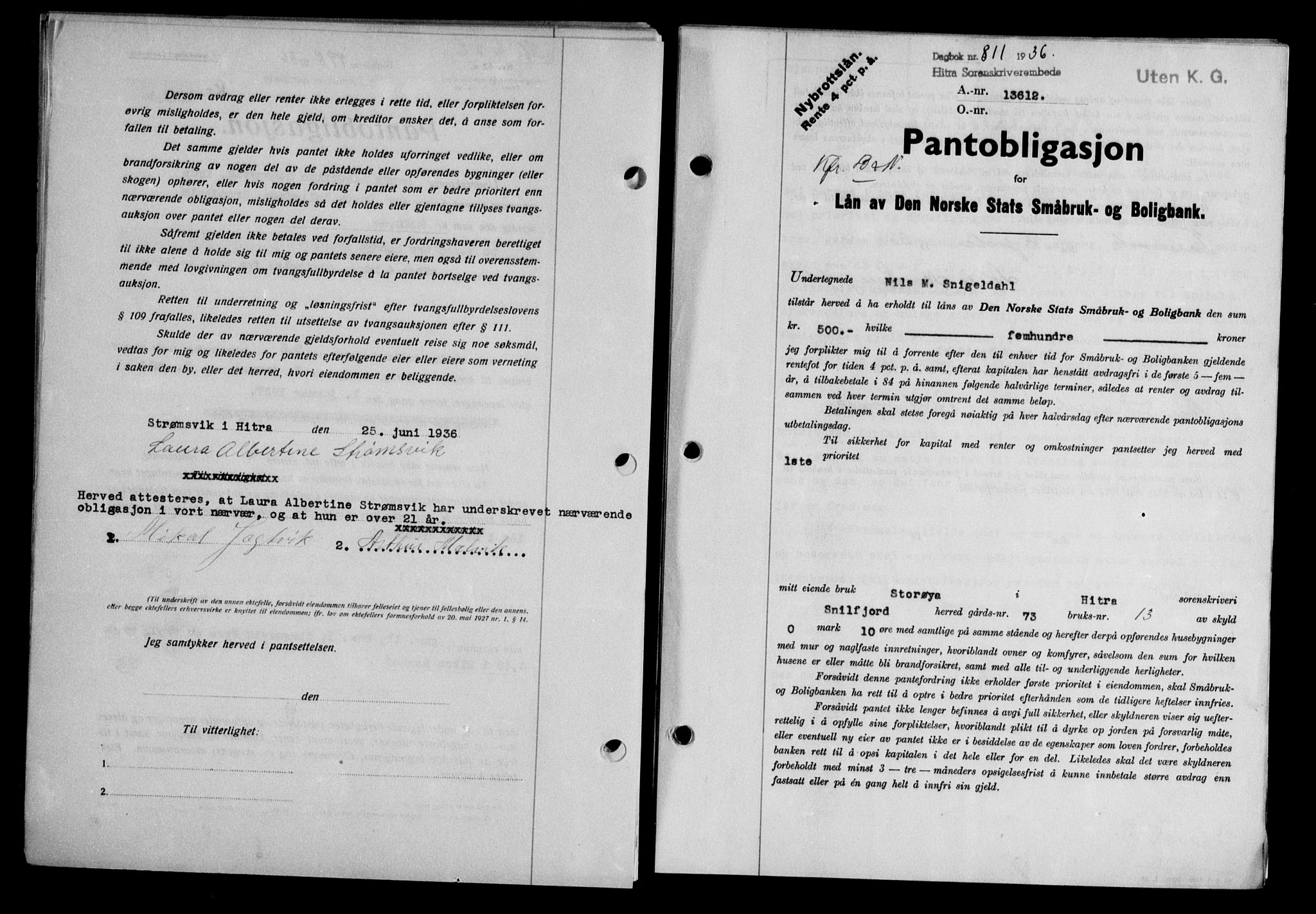 Hitra sorenskriveri, AV/SAT-A-0018/2/2C/2Ca/L0028: Mortgage book no. B-1, 1936-1939, Diary no: : 811/1936