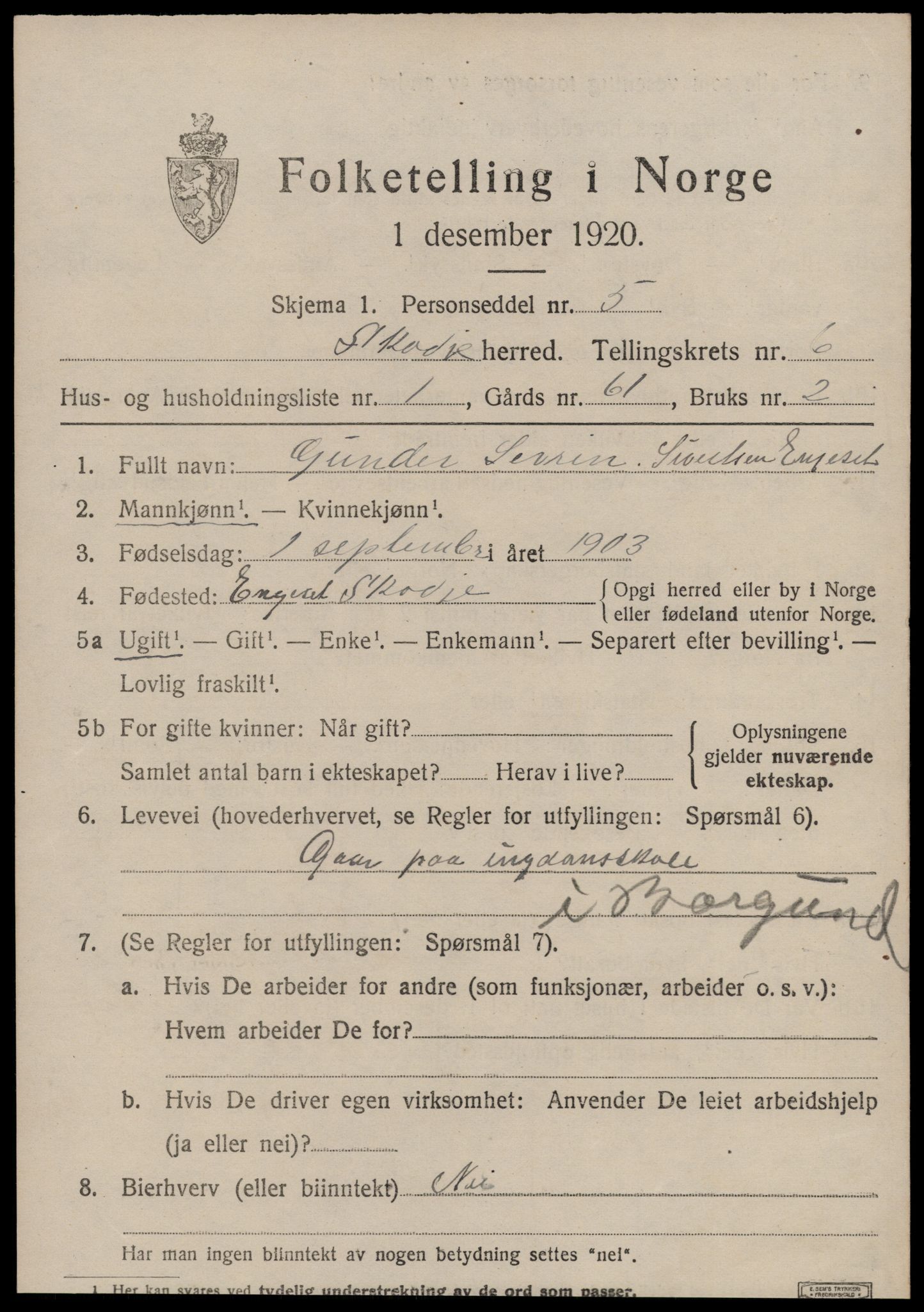 SAT, 1920 census for Skodje, 1920, p. 2627