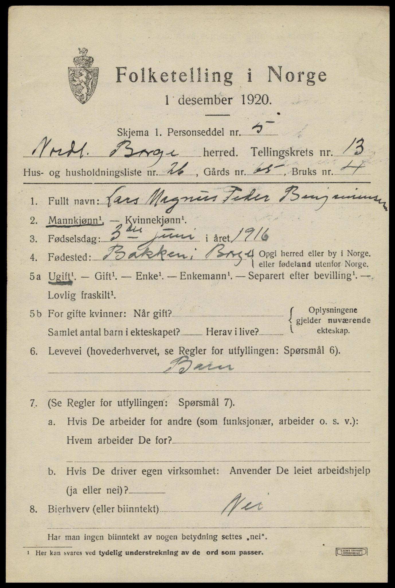 SAT, 1920 census for Borge, 1920, p. 10601