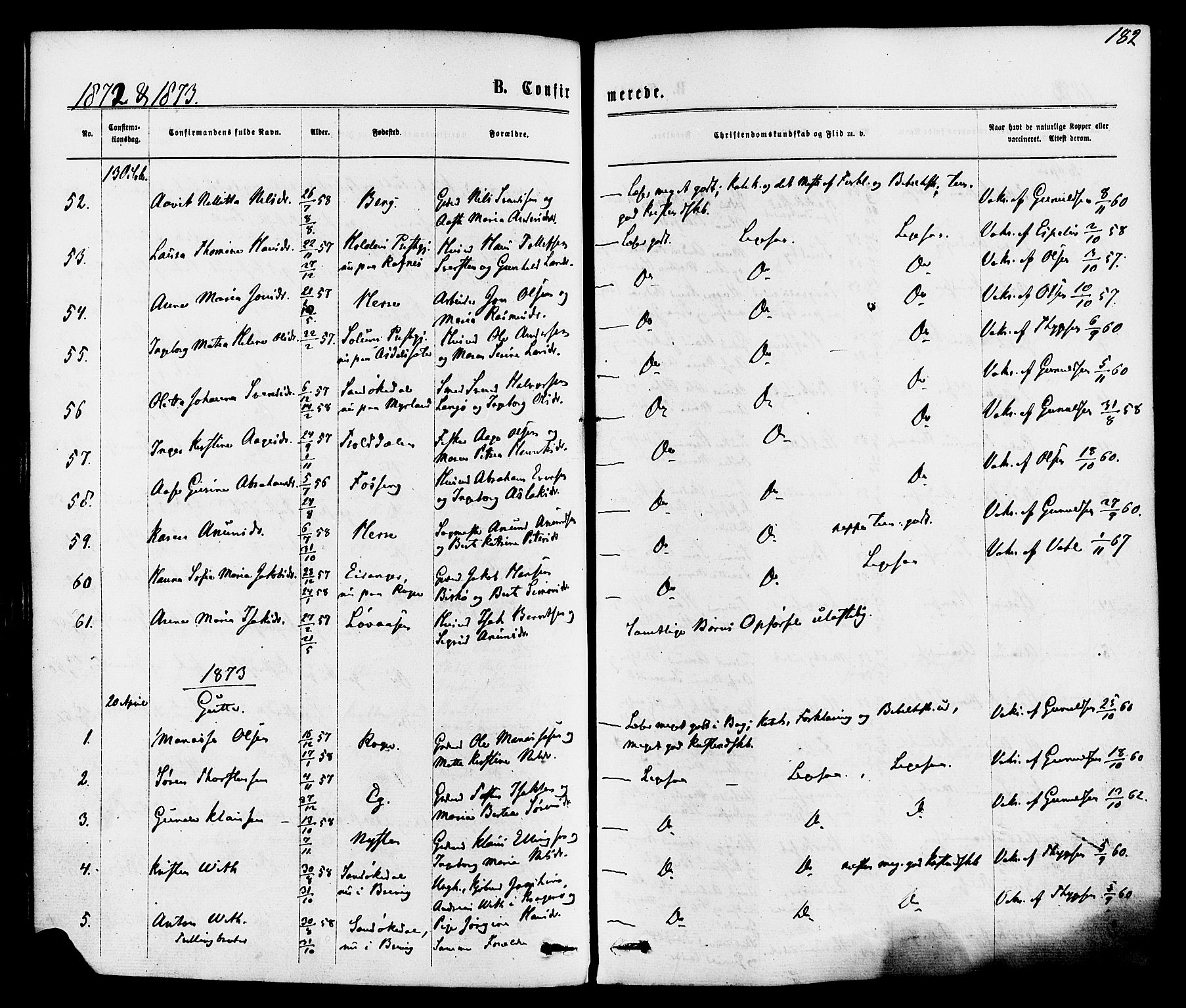 Bamble kirkebøker, SAKO/A-253/F/Fa/L0006: Parish register (official) no. I 6, 1869-1877, p. 182