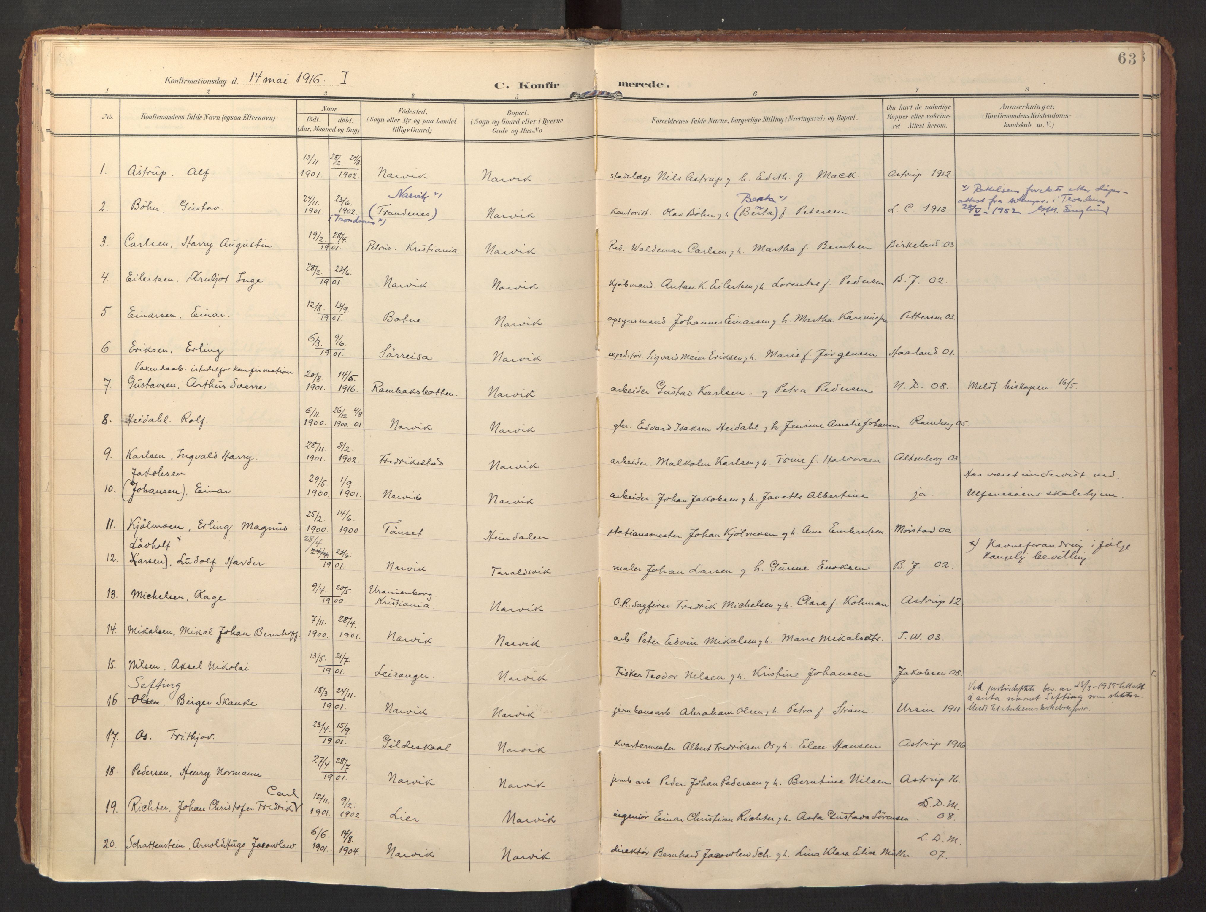 Ministerialprotokoller, klokkerbøker og fødselsregistre - Nordland, SAT/A-1459/871/L0998: Parish register (official) no. 871A14, 1902-1921, p. 63