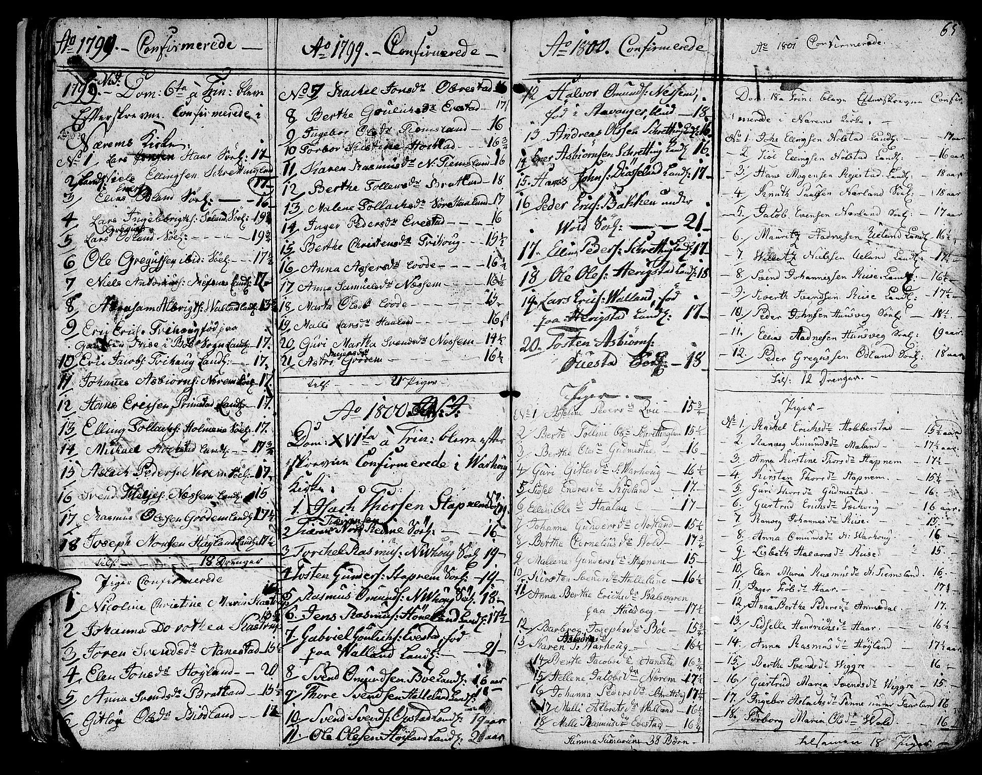 Hå sokneprestkontor, SAST/A-101801/001/30BA/L0001: Parish register (official) no. A 1, 1787-1812, p. 65